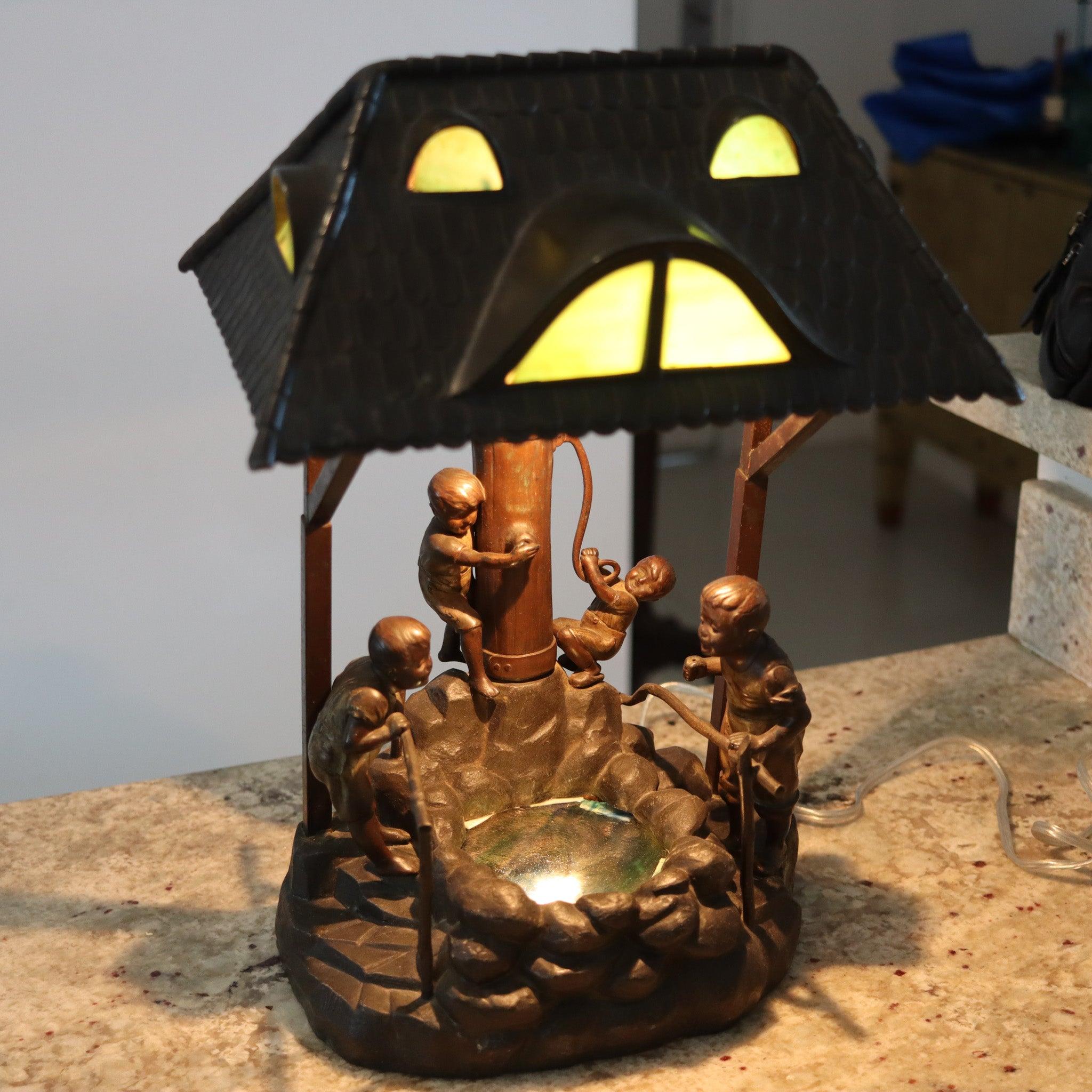 Lampe de bureau osWALD SCHIMMELPFENNIG 1890 avec des enfants dans une pompe à eau en vente 2