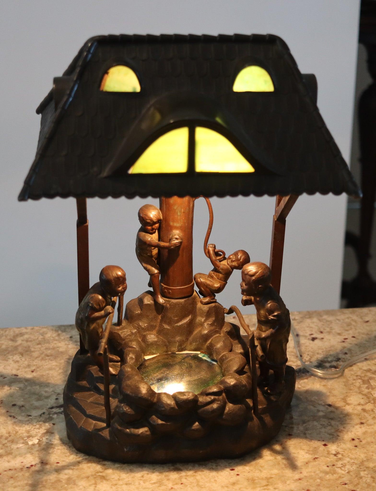 Fin du XIXe siècle Lampe de bureau osWALD SCHIMMELPFENNIG 1890 avec des enfants dans une pompe à eau en vente