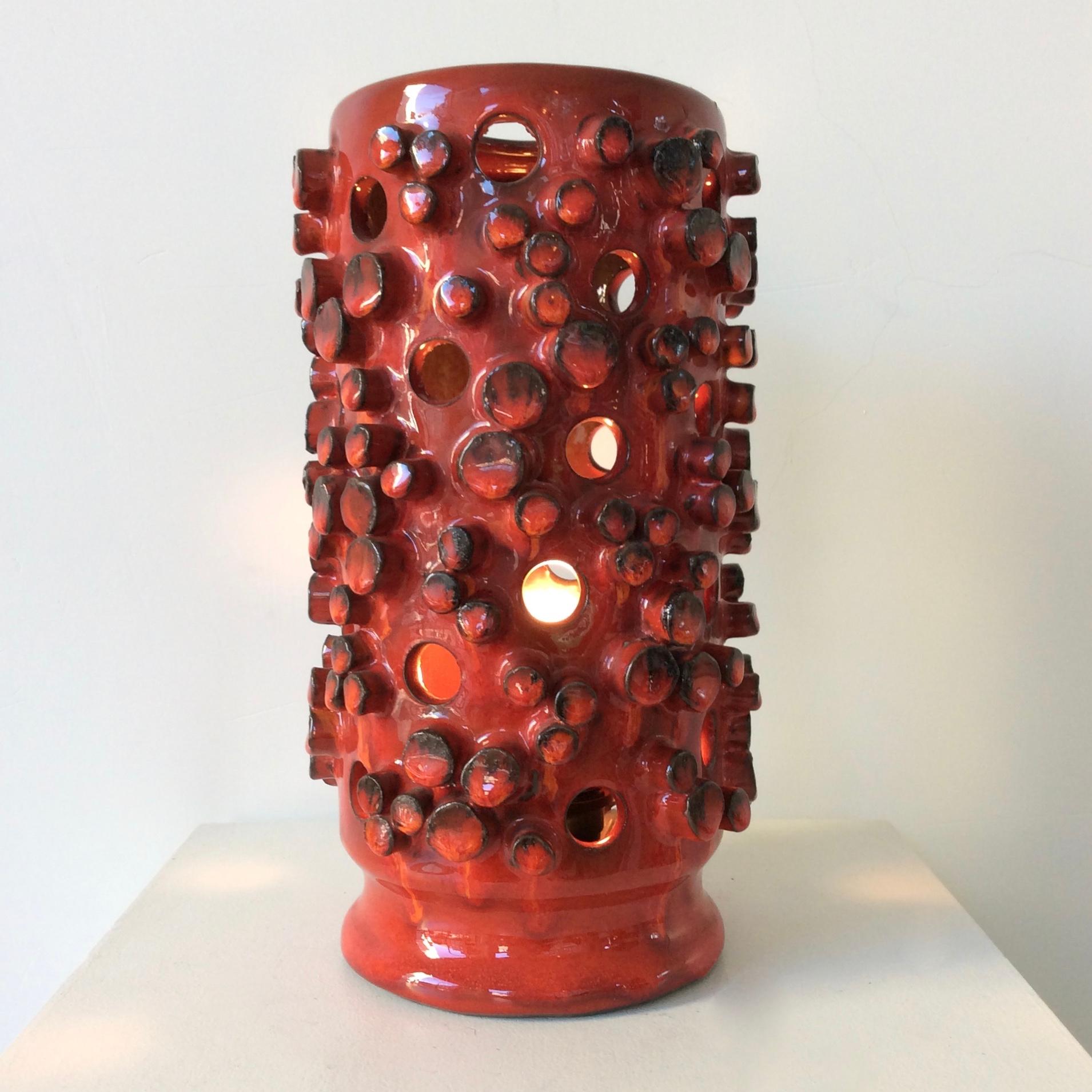 Red Ceramic Table Lamp, circa 1960, Belgium 4