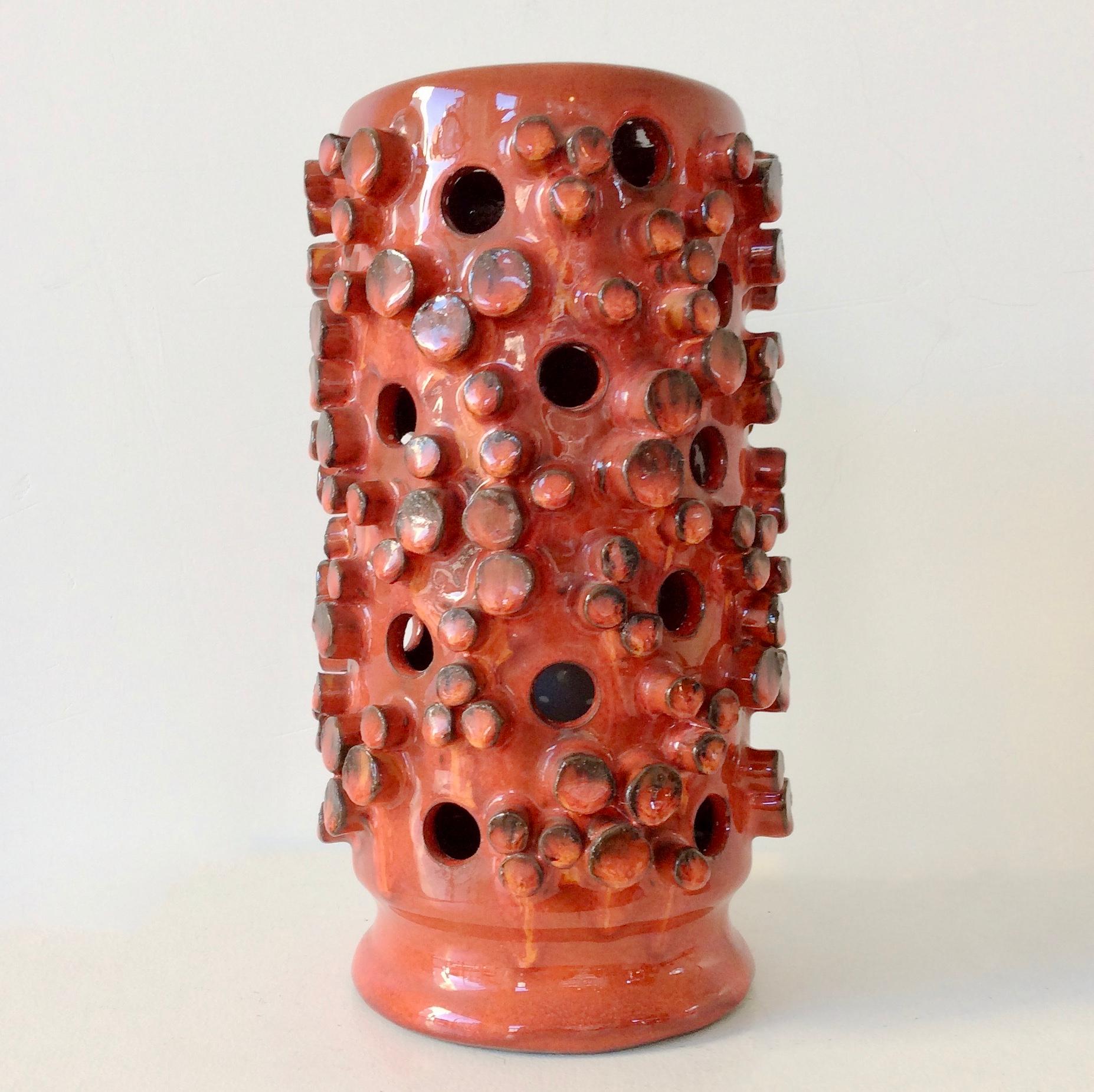 Red Ceramic Table Lamp, circa 1960, Belgium 8