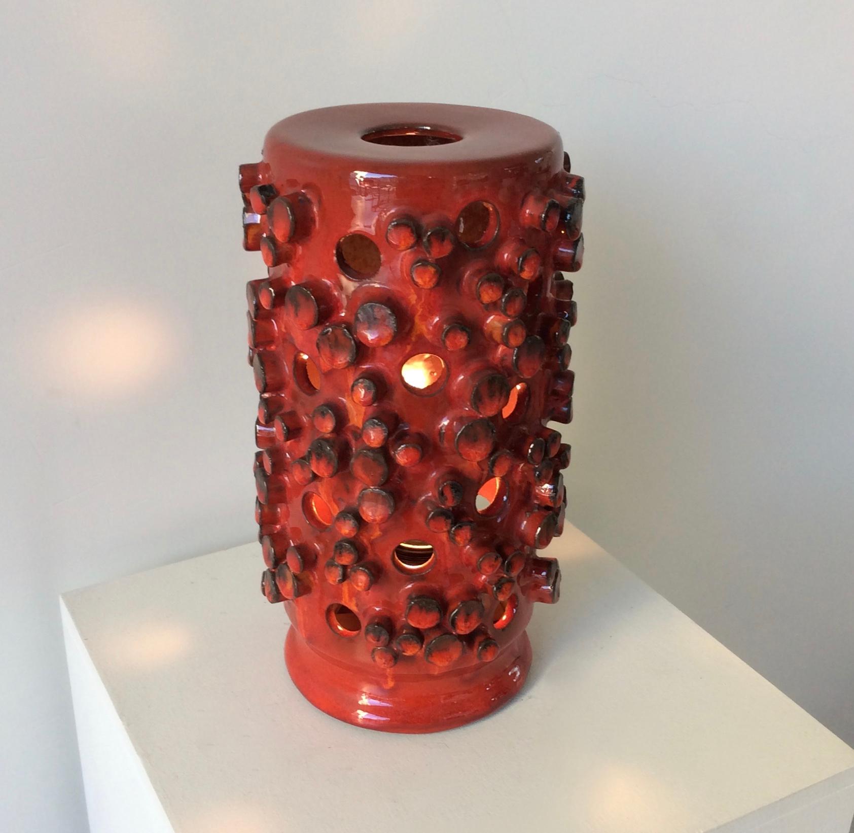 Mid-20th Century Red Ceramic Table Lamp, circa 1960, Belgium