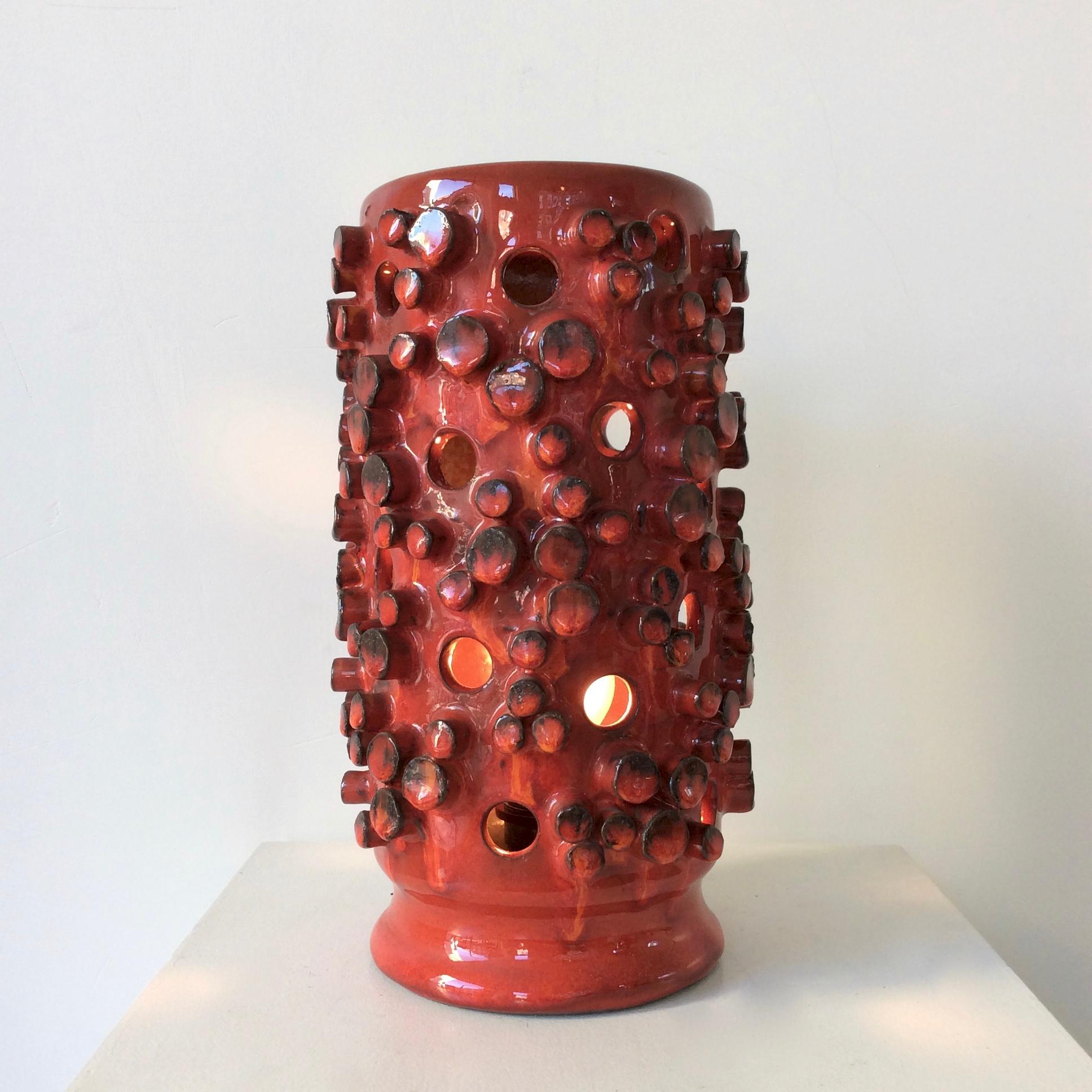 Red Ceramic Table Lamp, circa 1960, Belgium 1