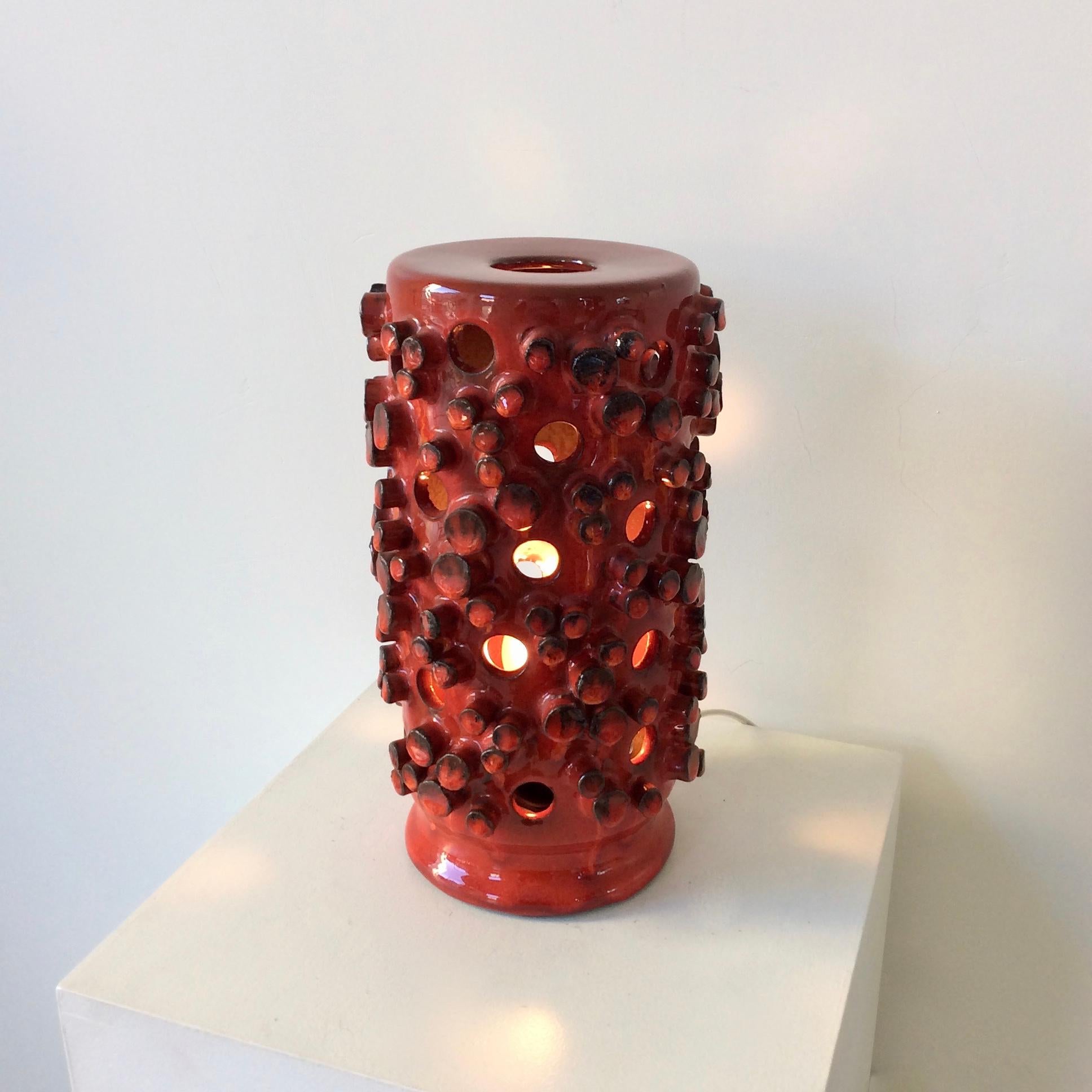 Red Ceramic Table Lamp, circa 1960, Belgium 2