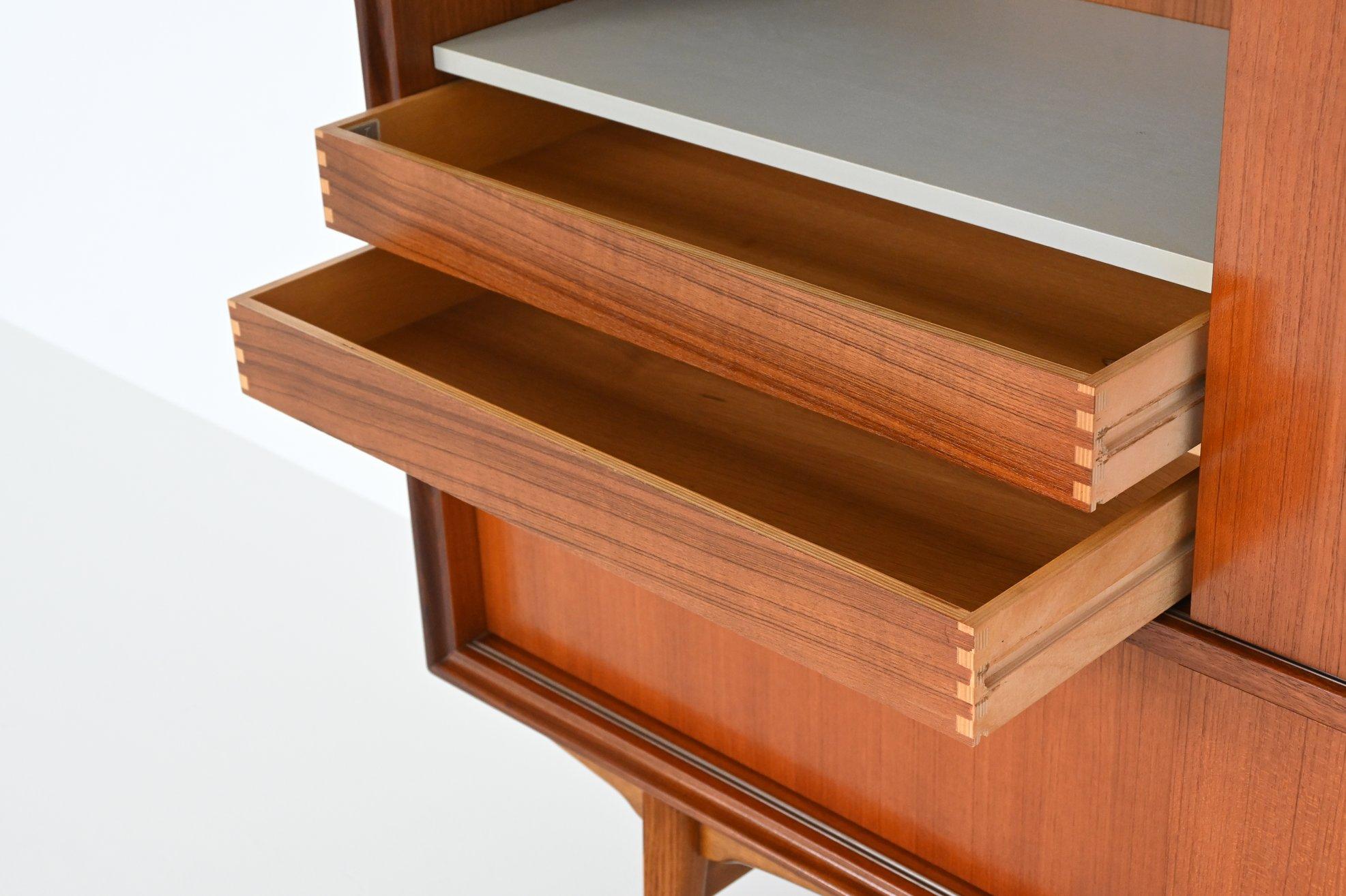 Glass Oswald Vermaercke model Paola bar cabinet in teak V Form Belgium 1959