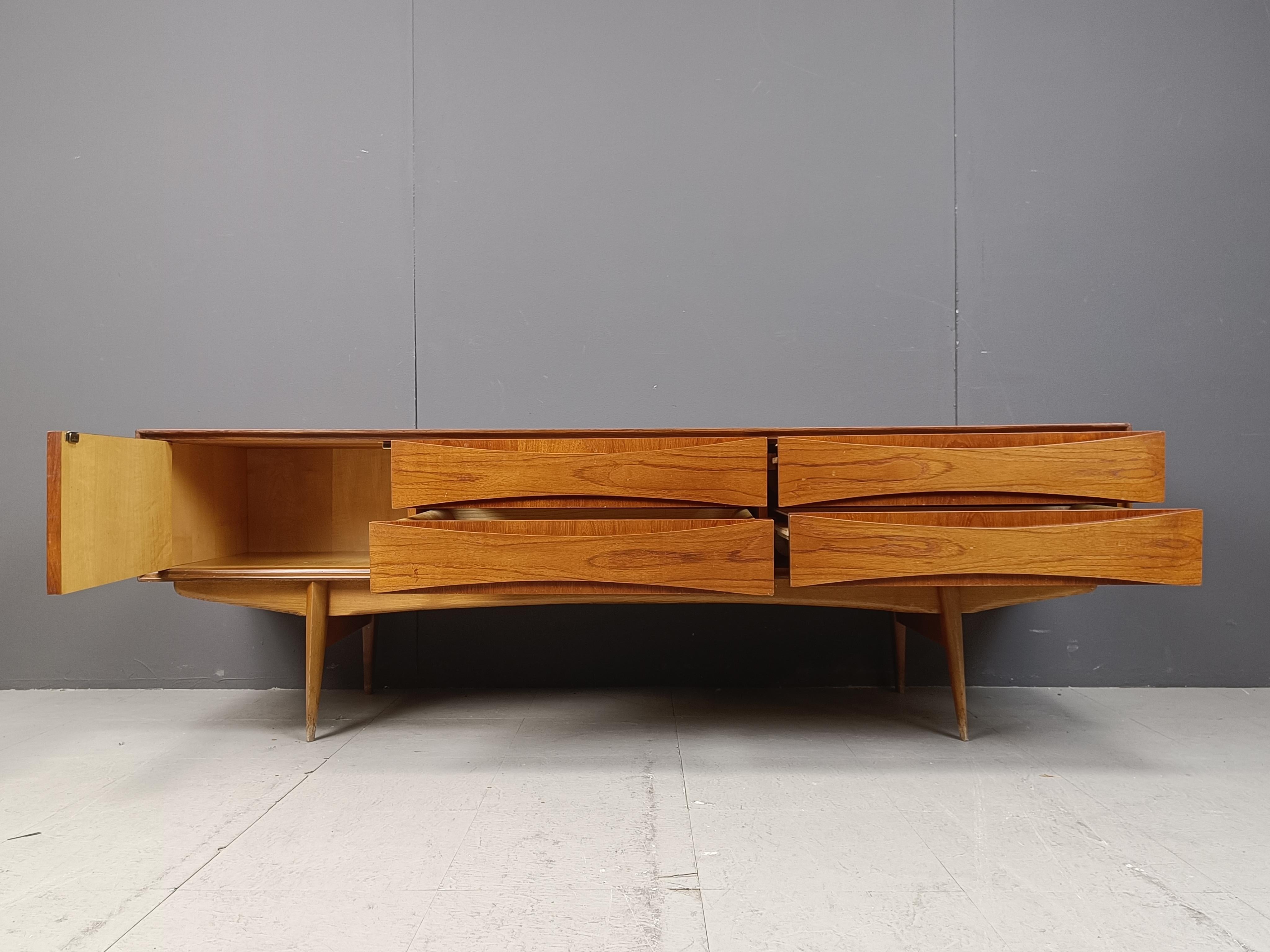 Mid-Century Modern Oswald Vermaercke Paola teak lowboard V-Form Belgium 1959
