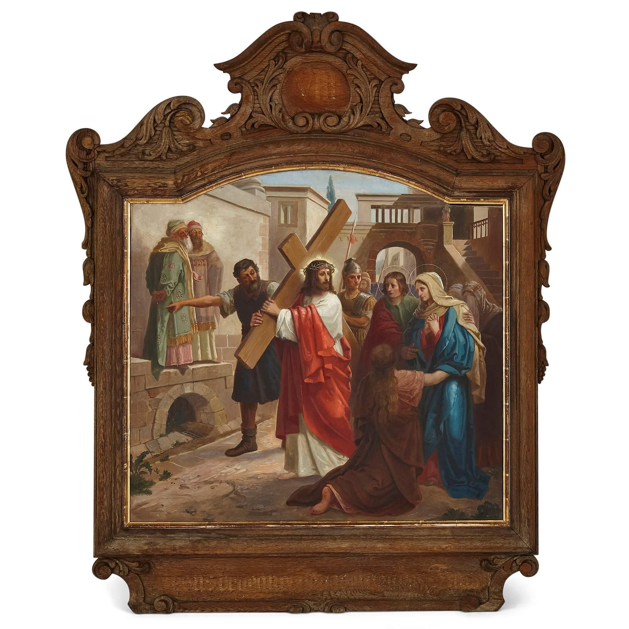 Complete Set of Stations of the Cross Oil Paintings by Völkel For Sale 1