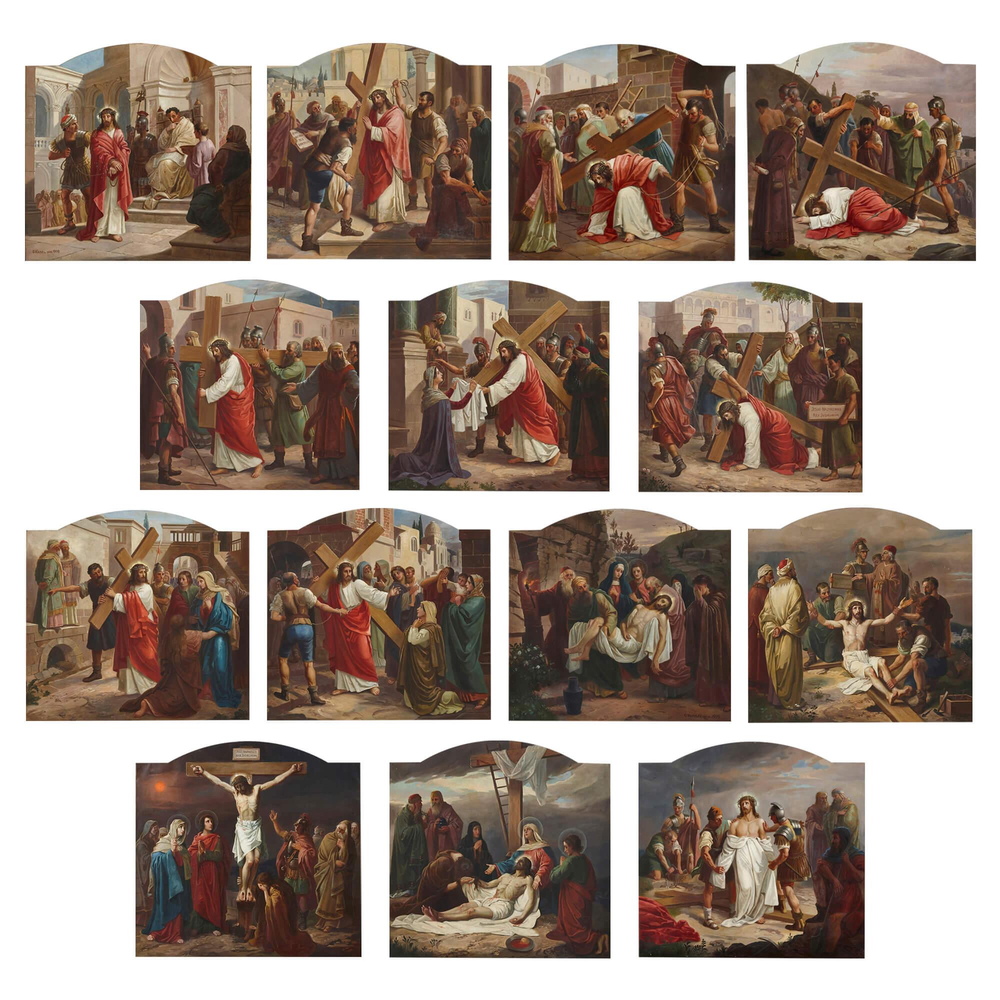 Oswald Völkel Figurative Painting - Complete Set of Stations of the Cross Oil Paintings by Völkel