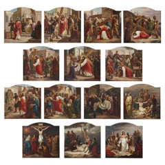 Antique Complete Set of Stations of the Cross Oil Paintings by Völkel