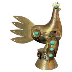 Scultura in ottone raffigurante un gallo di Oswaldo Guayasamín, design vintage, anni '70