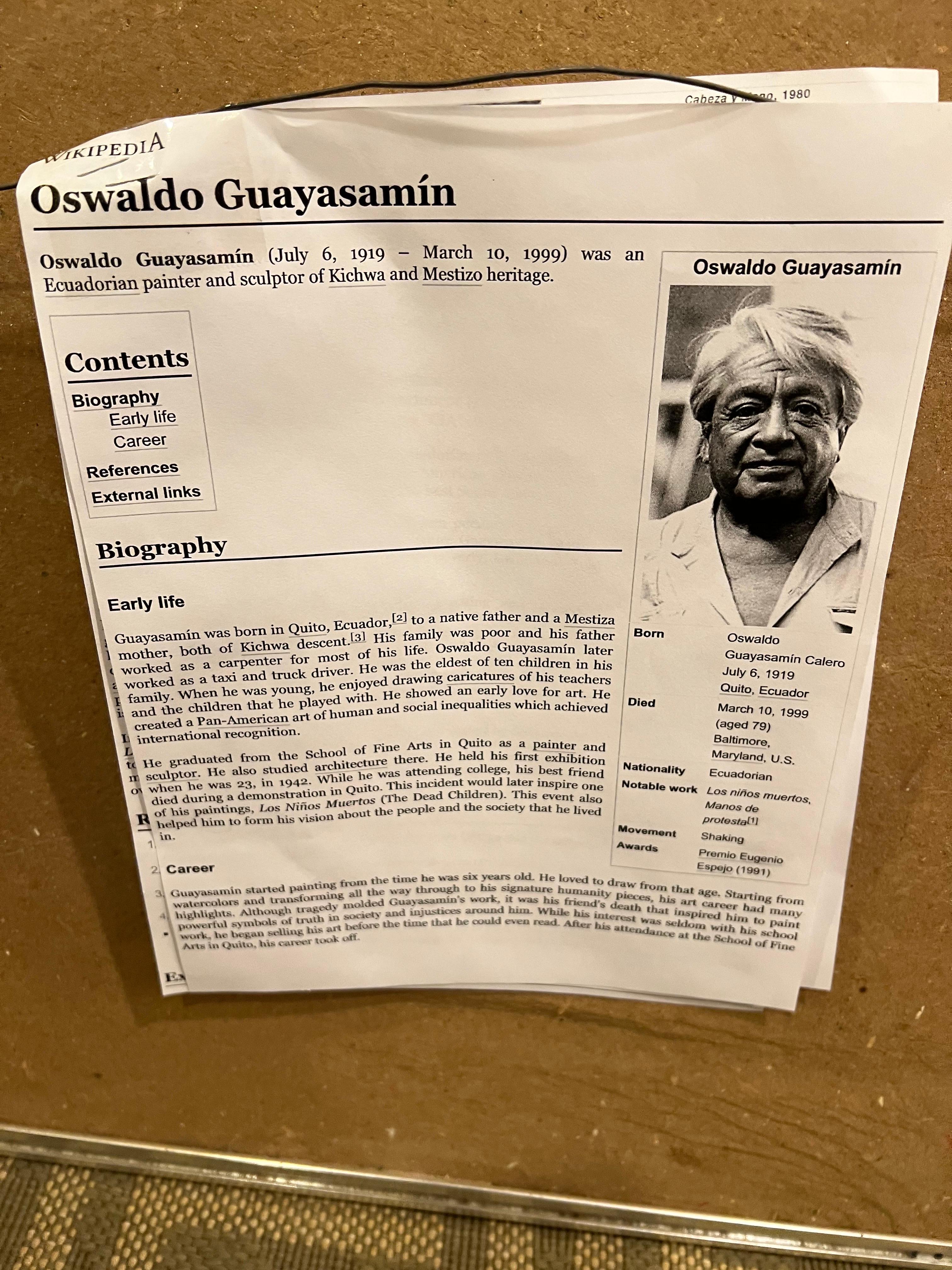 Oswaldo Guyasamin Signed Print 