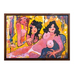 "Jacucci" Contemporary Abstract Pink & Yellow Expressionist Female Painting