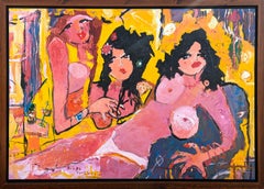 "Jacucci" Pintura Expresionista Contemporánea Abstracta Femenina Rosa y Amarilla