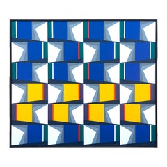 "Pintura Bidimensional No 896" Contemporary Geometric Blue & Yellow Abstract
