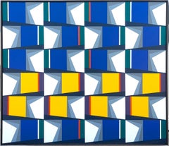 "Pintura Bidimensional No 896" Astratto geometrico contemporaneo blu e giallo
