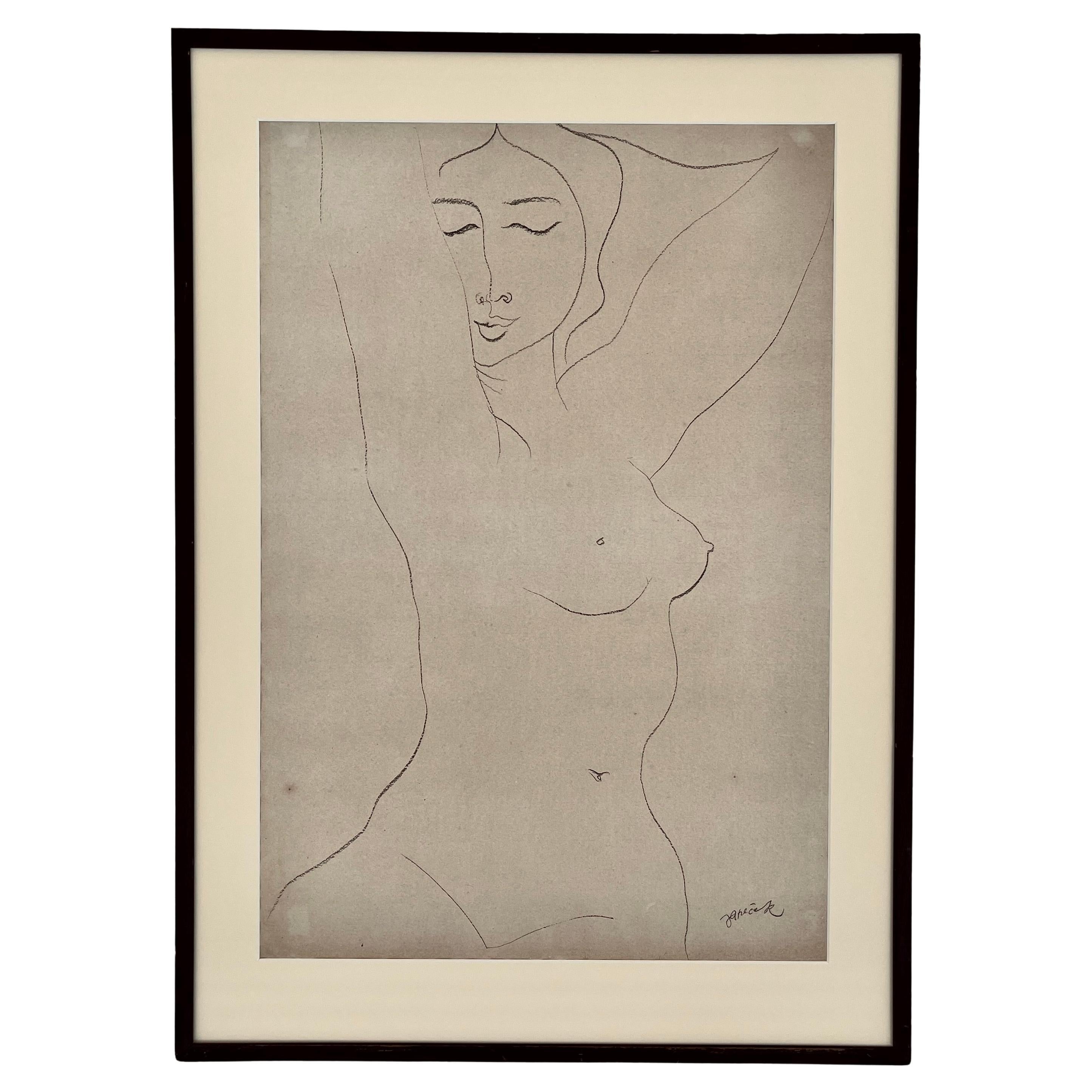 Ota Janeček (1919 - 1996) Desnudo recostado con los brazos levantados cica 1940 en venta