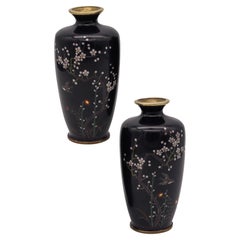 Ota Jinnoei 1890 Imperial Meiji Period Pair of Cloisonne Cabinet Vases