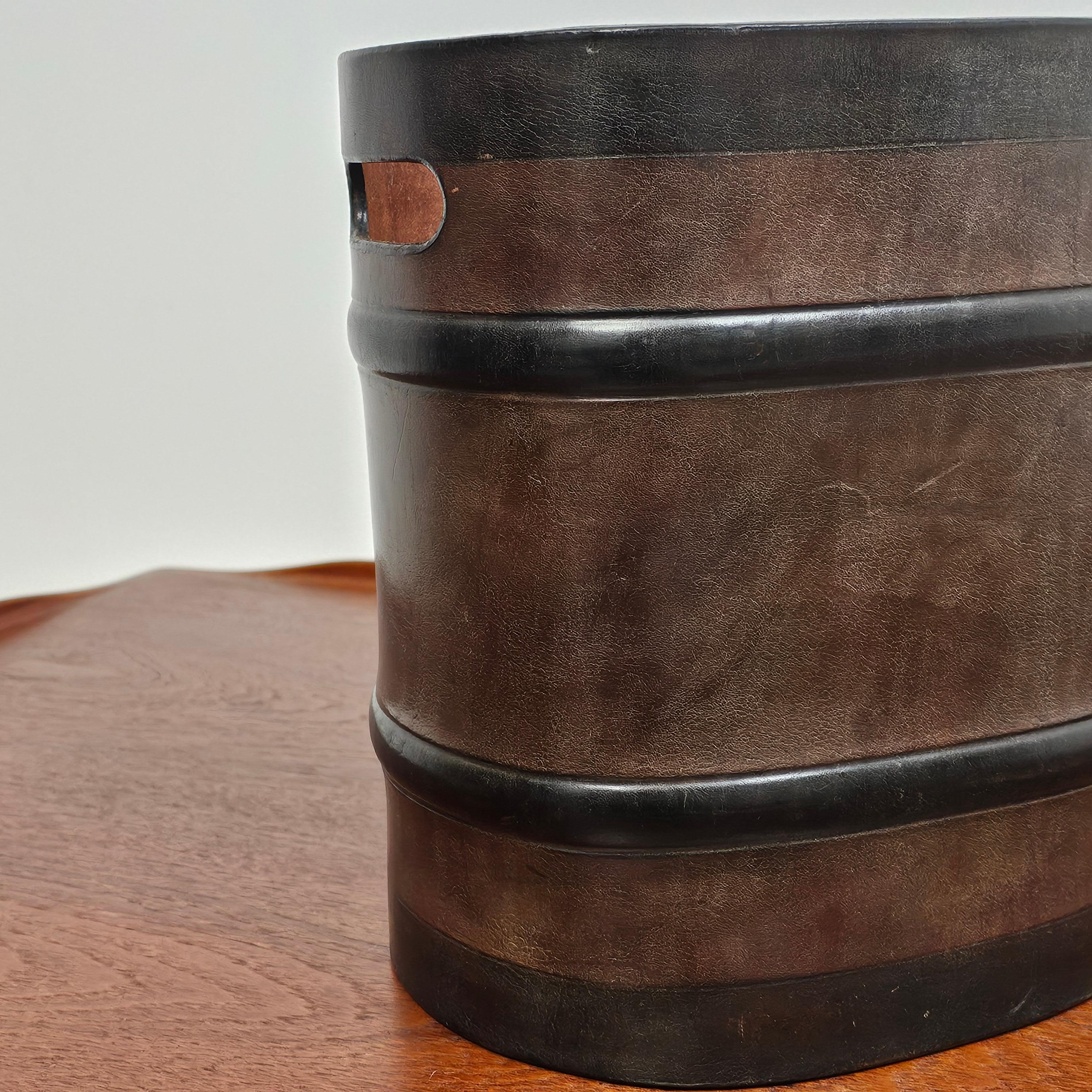 OTA Vintage leather paper waste bin For Sale 3