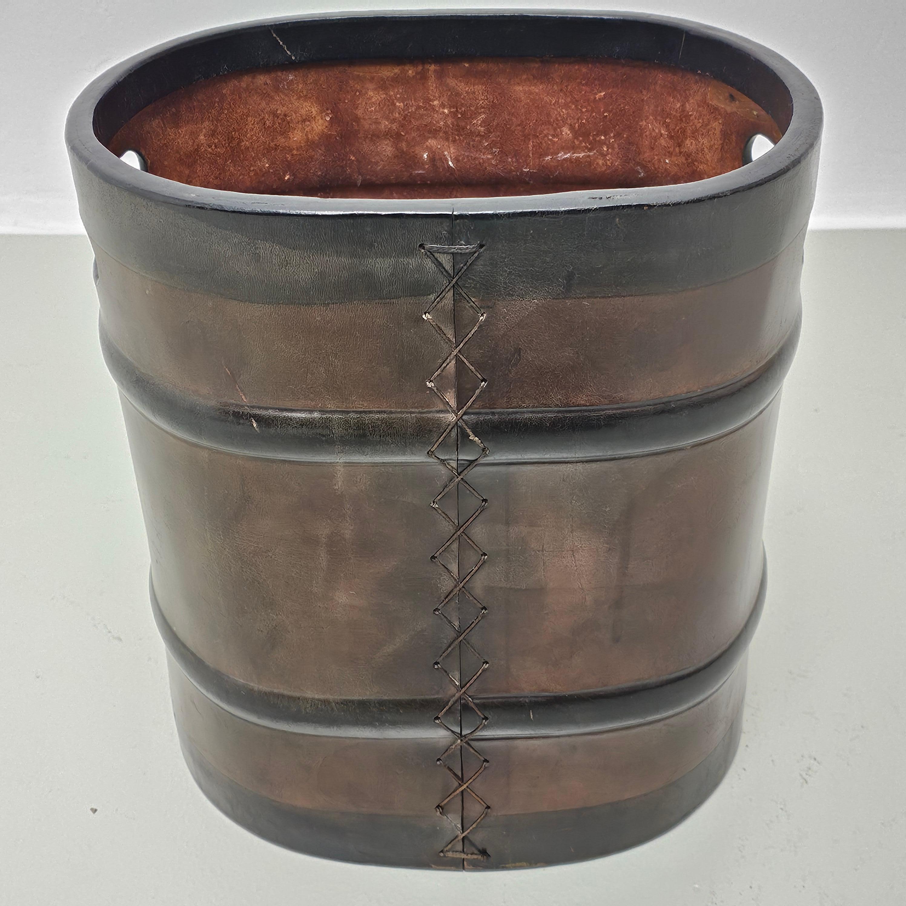 Other OTA Vintage leather paper waste bin For Sale