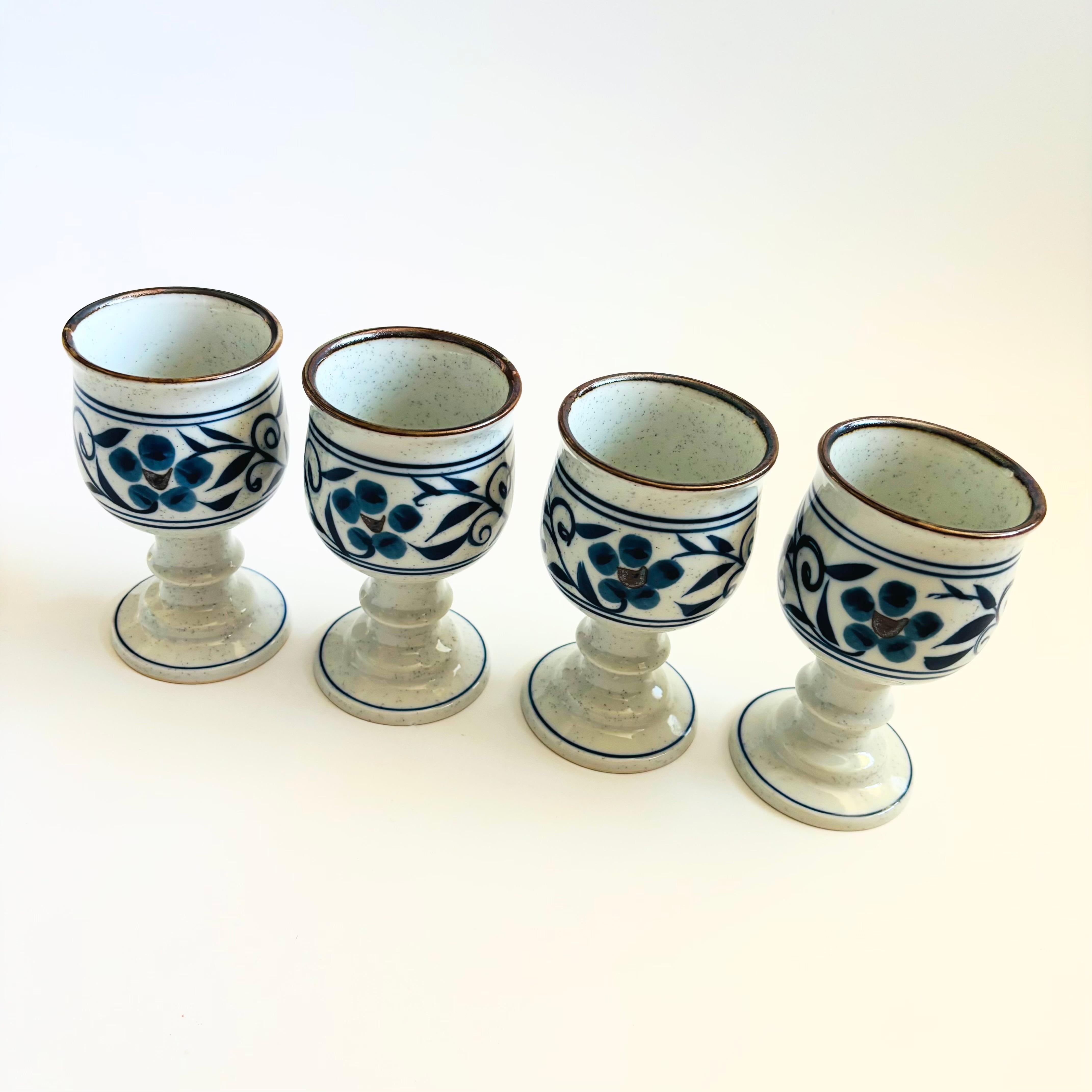A set of 4 vintage pottery goblets in the 