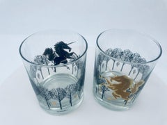 Bicchieri da cocktail Otagiri Japan con design di unicorno in nero e oro 1960