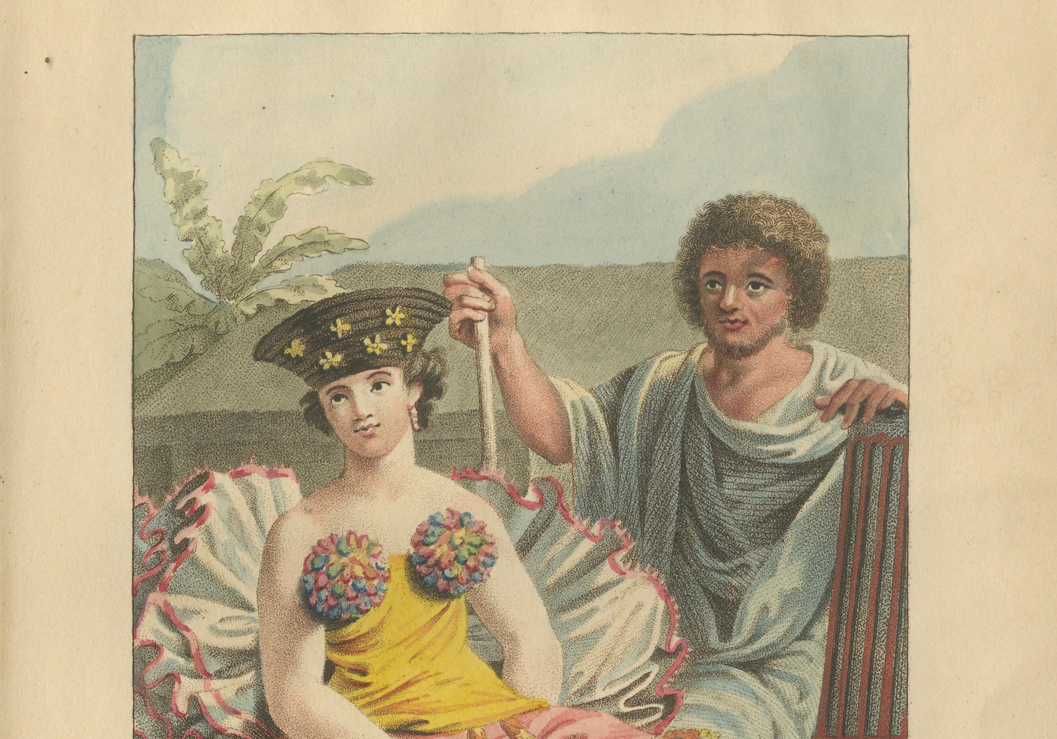 Otaheite Tahiti Couple in Native Dress – Hand-Colored Ethnographic Print, 1807