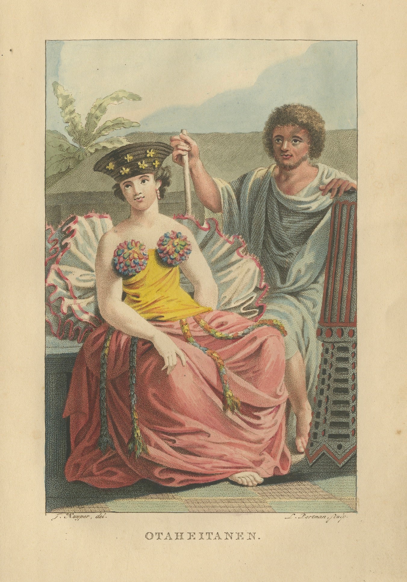 Otaheite Tahiti Couple in Native Dress – Hand-Colored Ethnographic Print, 1807