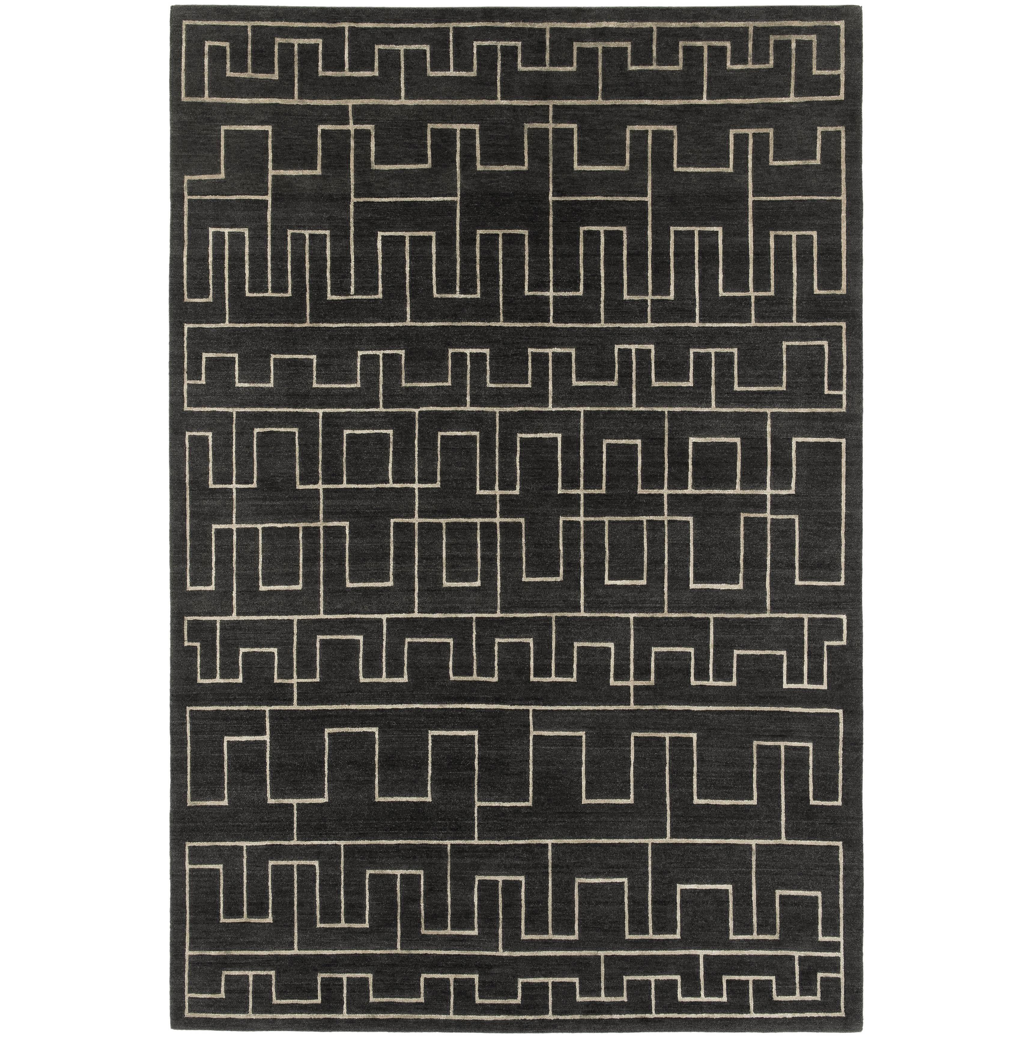 Contemporary Tibetan Rug Hand-Knotted in Nepal Dark Grey Natural Linen