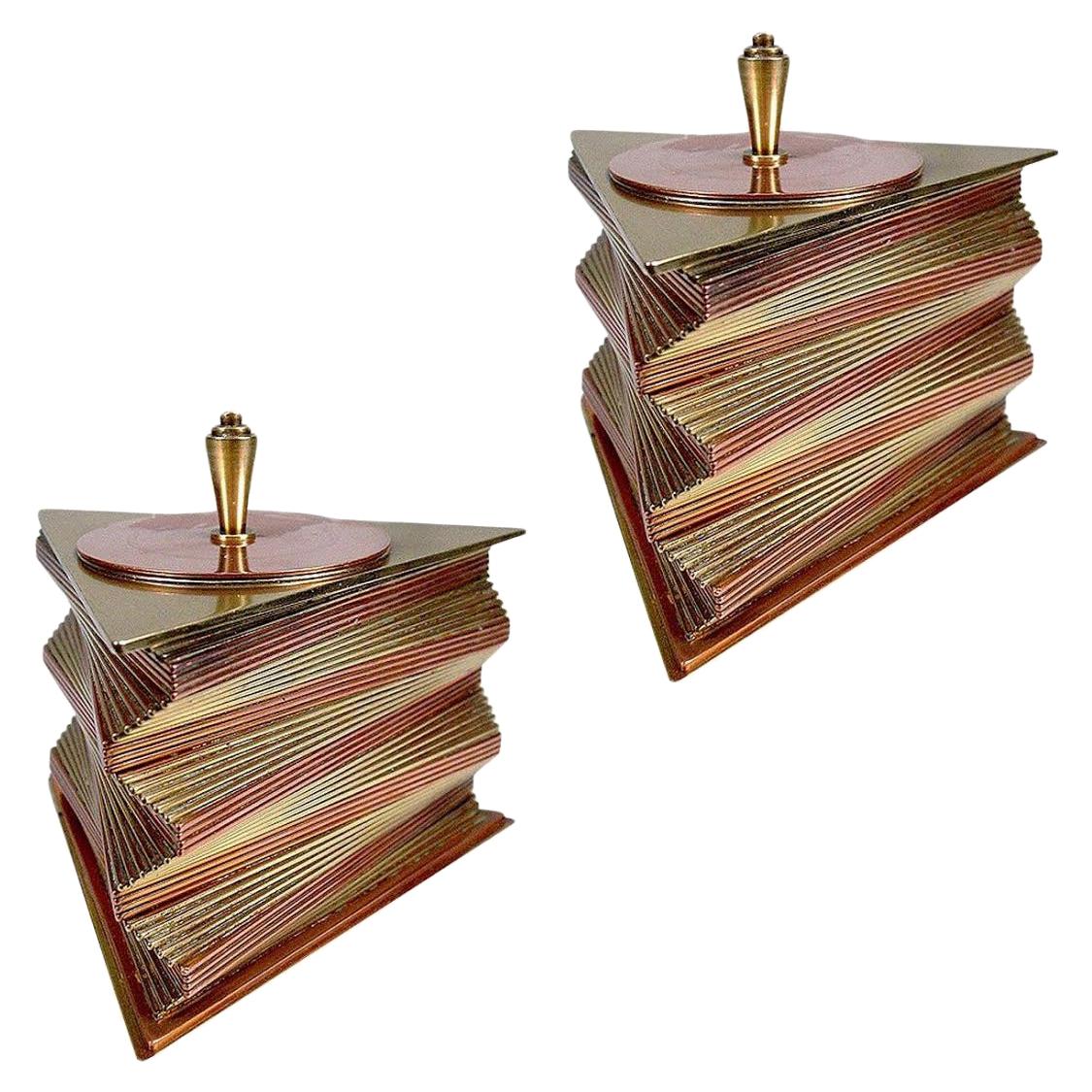 Otar Stacked Brass and Copper Box, Pair For Sale