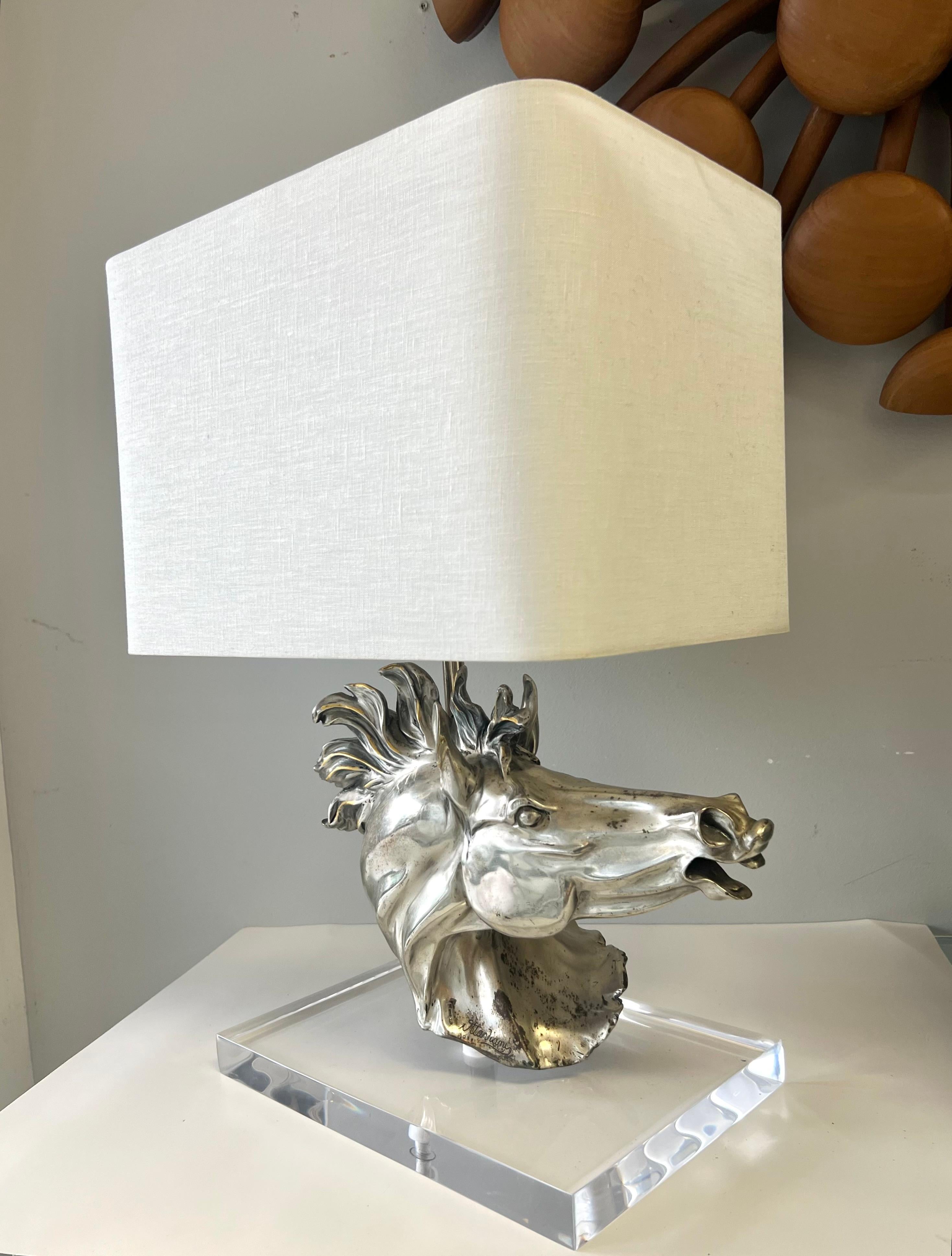 Lampada da tavolo a cavallo grande in argento di Otavianni in vendita 4