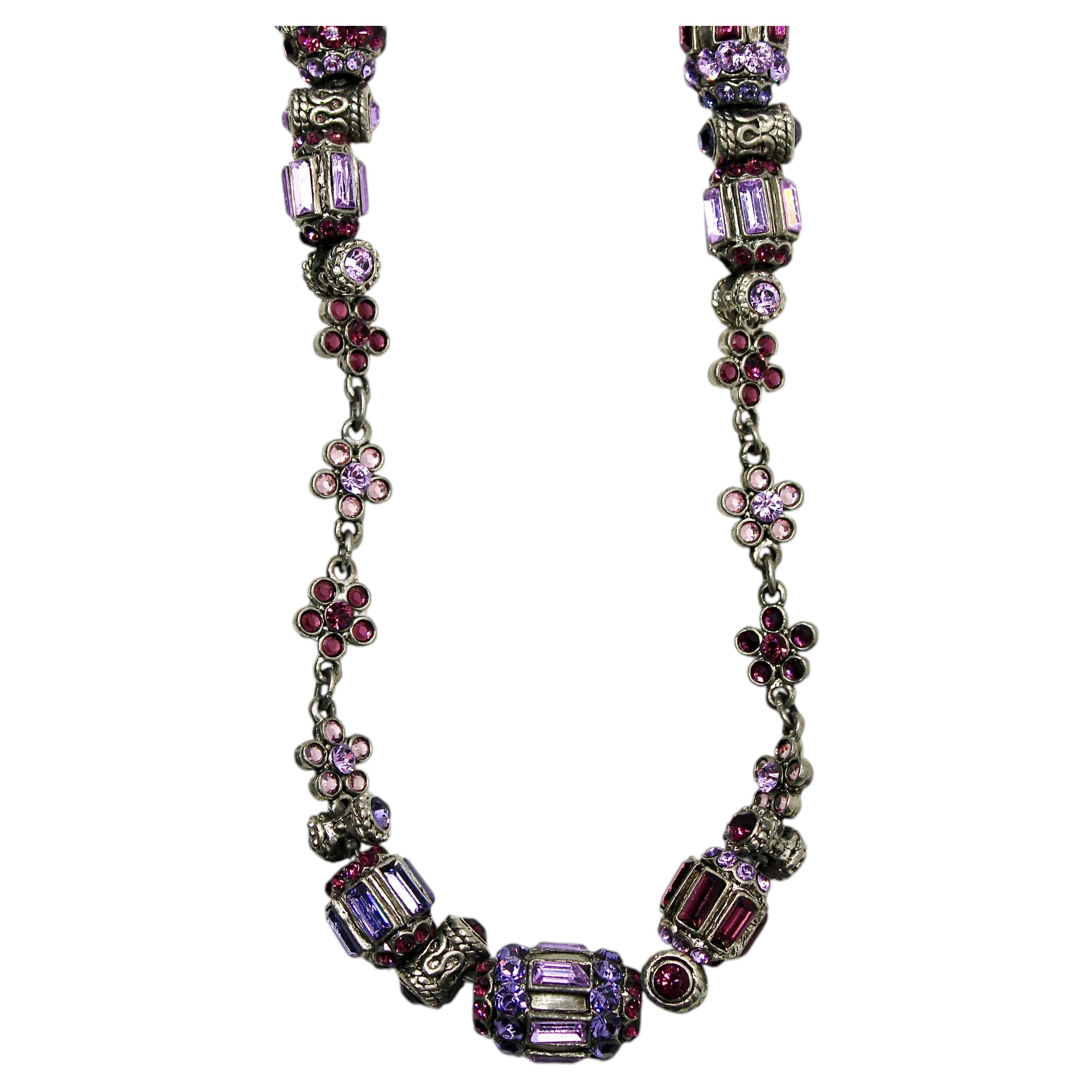 Otazu Purple Crytsal & Sterling Silver Beaded Necklace For Sale