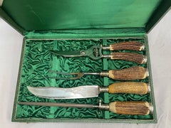 Othello Solingen Stag Antler Carving Set in Original Fitted Case, Germany