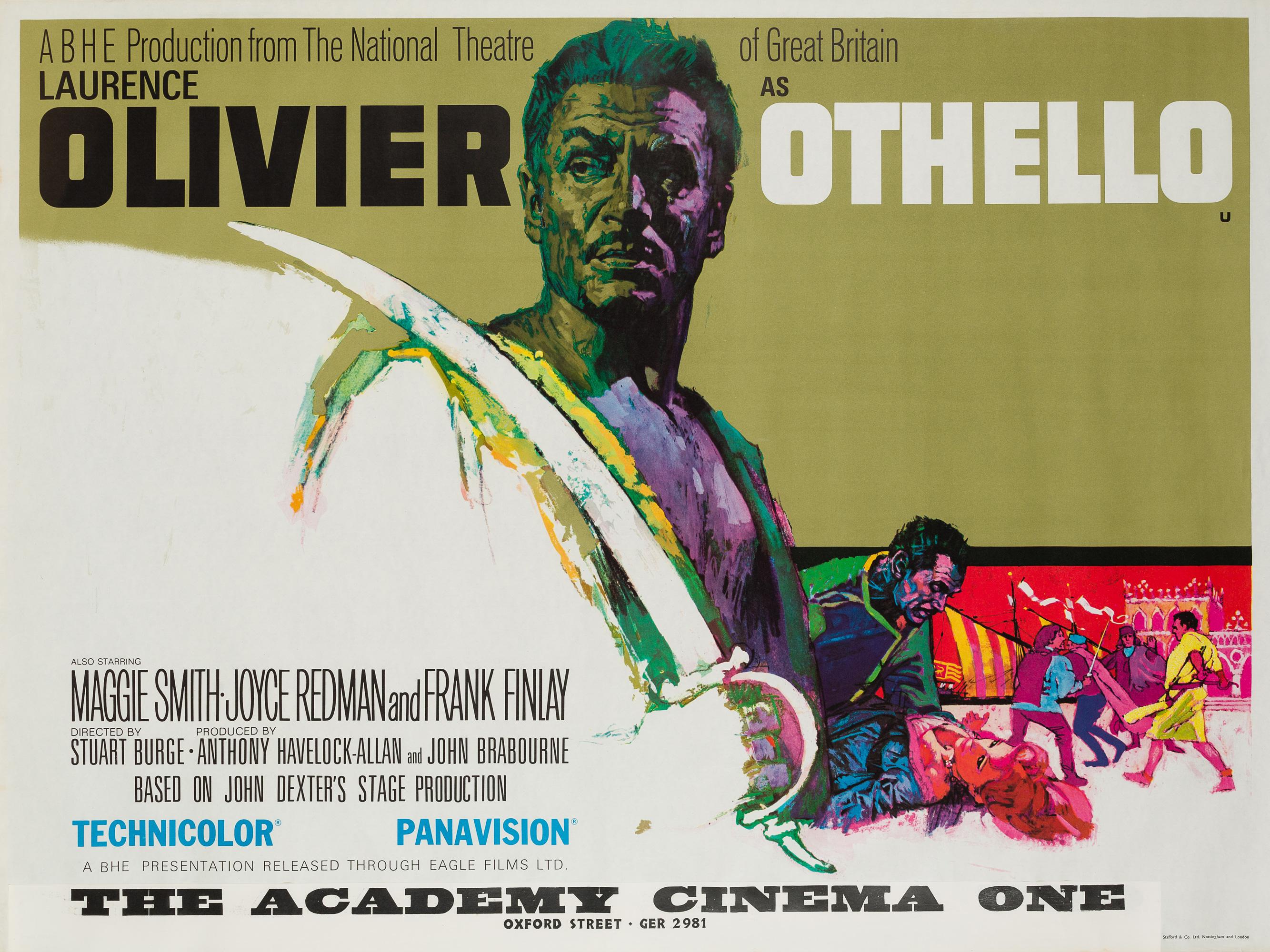 Great country-of-origin vintage film poster for Othello starring Laurence Olivier. In rare rolled condition, with a lovely original snipe with the movie cinema’s details

Near mint condition, will be sent rolled.