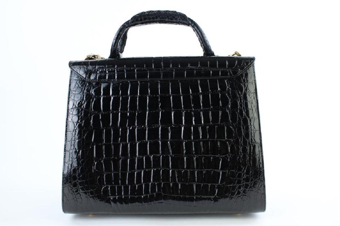 Other Crocodile Crossbody Kelly 12mt922 Black Leather Satchel For Sale 5