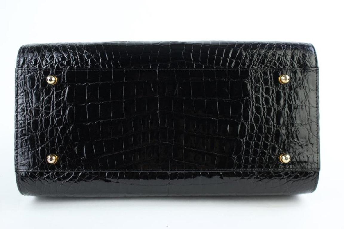 Other Crocodile Crossbody Kelly 12mt922 Black Leather Satchel For Sale 3