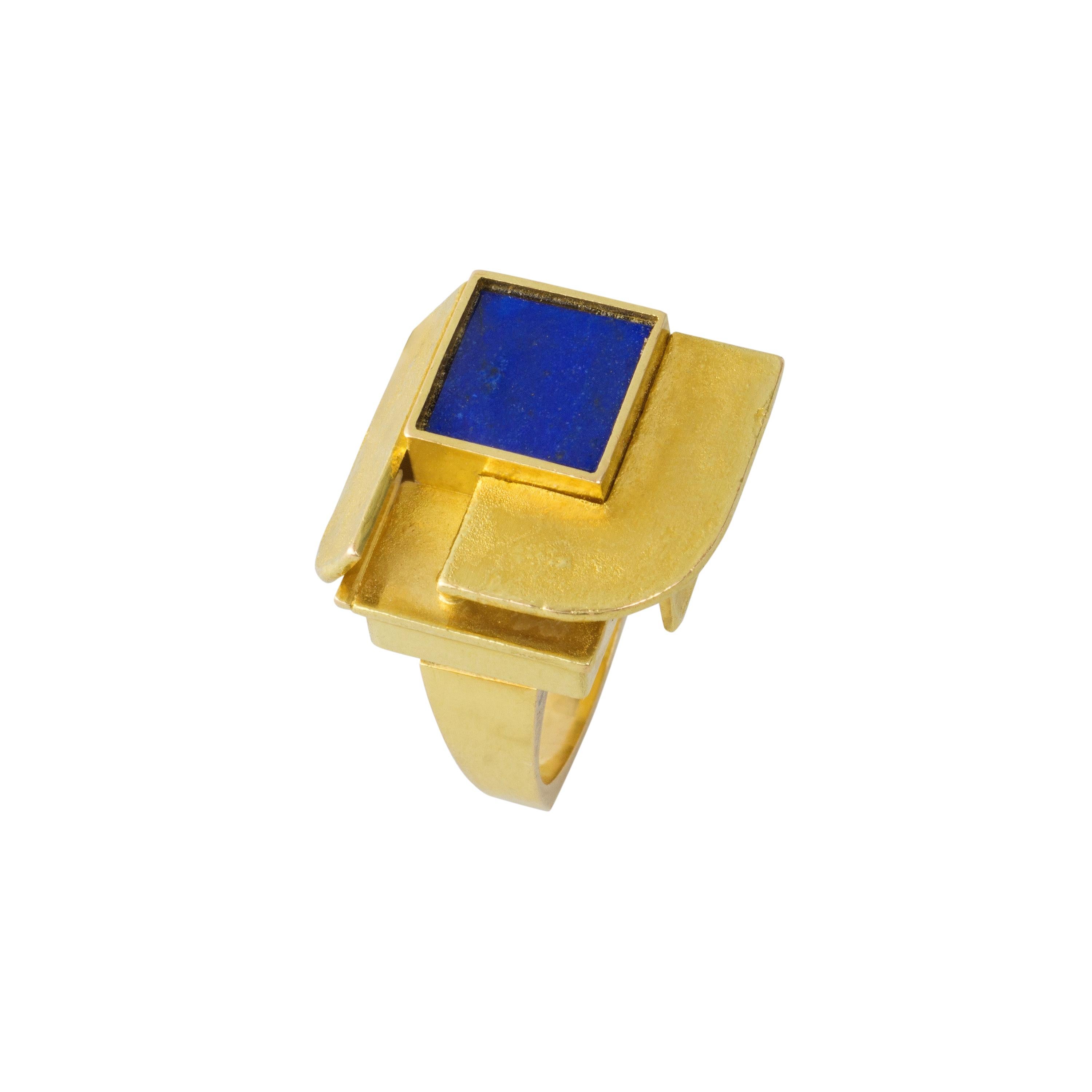 Othmar Zschaler Lapis Lazuli and Gold Modernist Ring