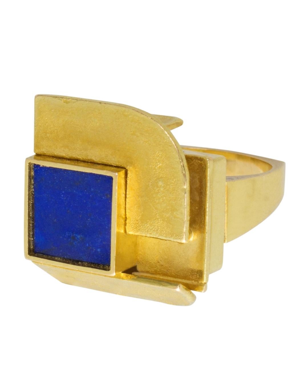 Anello modernista in lapislazzuli e oro di Othmar Zschaler in vendita 2
