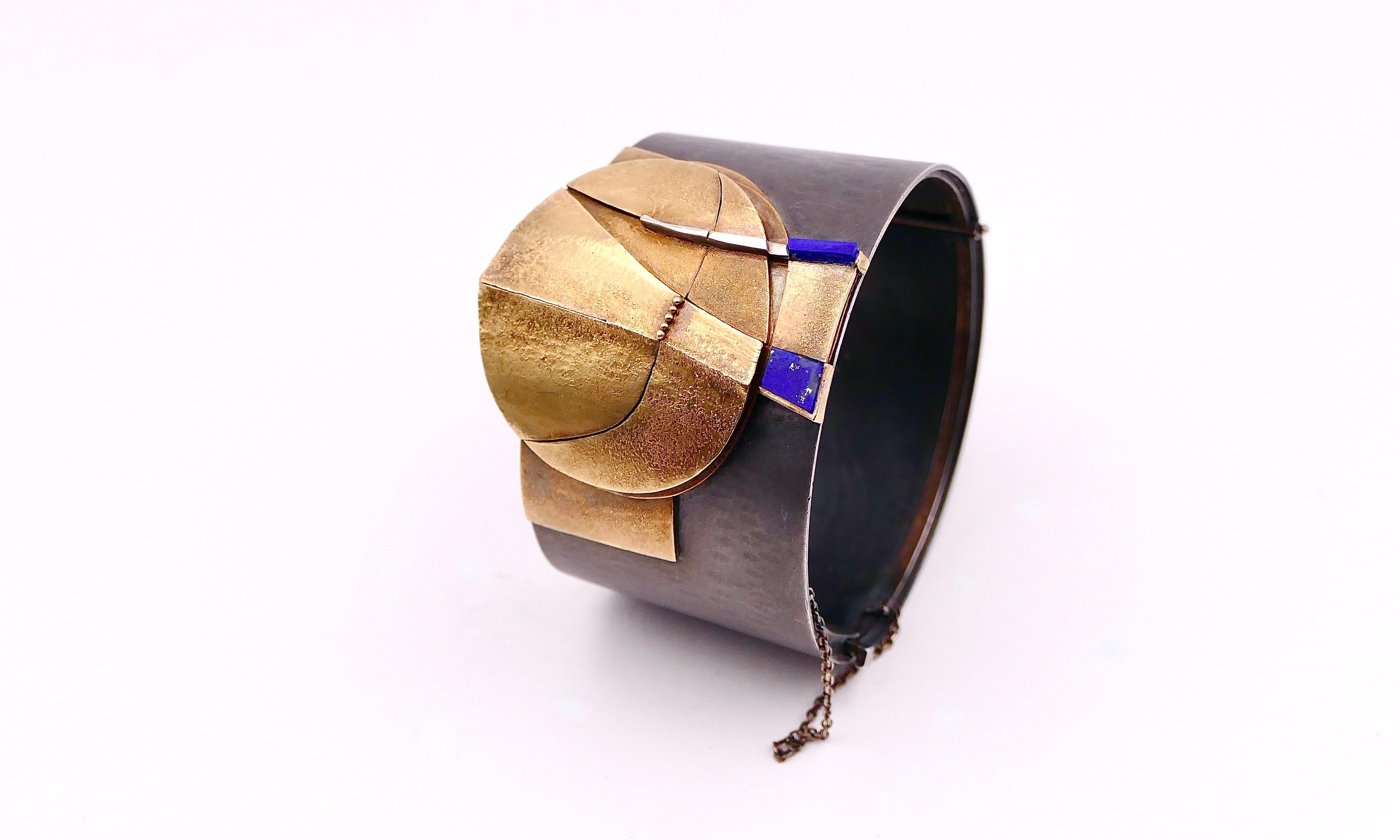 Mixed Cut Othmar ZSCHALER modernist cuff bracelet 1970' For Sale