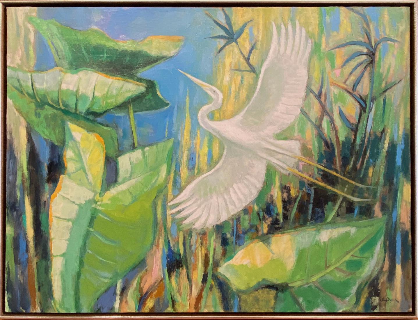 Otis Dozier Landscape Painting - "IN FLIGHT" OTIS DOZIER MODERN CRAIN IN FLIGHT TEXAS ARTIST