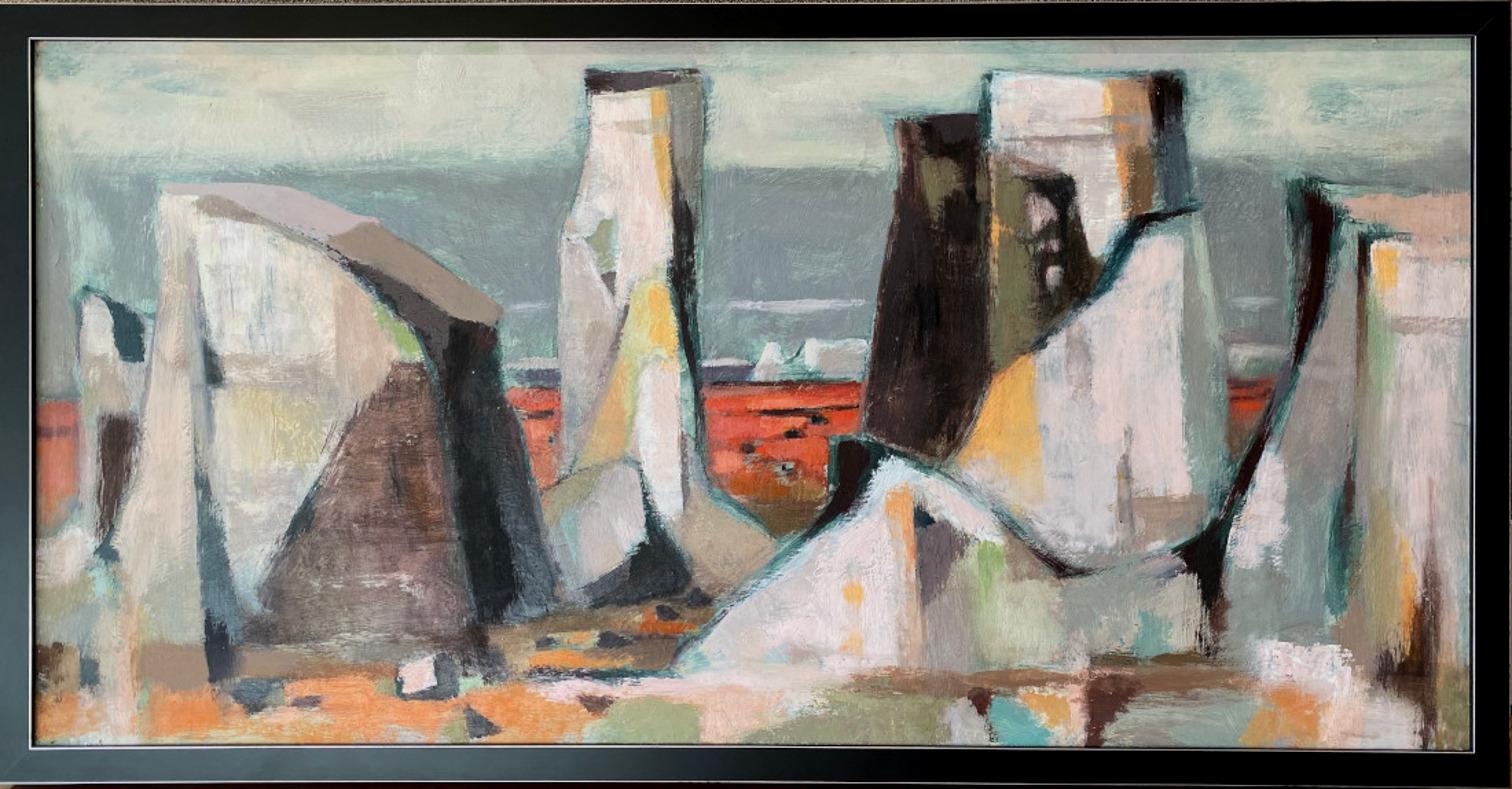 Otis Dozier Landscape Painting - "MESAS" TEXAS MODERNIST OTIS DOZIER 1957 MCM MID CENTURY MODERN