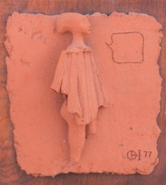 "Big D" Abstract Clay and Wood Framed Sculpture