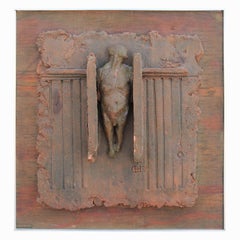 "The Cage" Abstract Clay and Wood Framed Sculpture 
