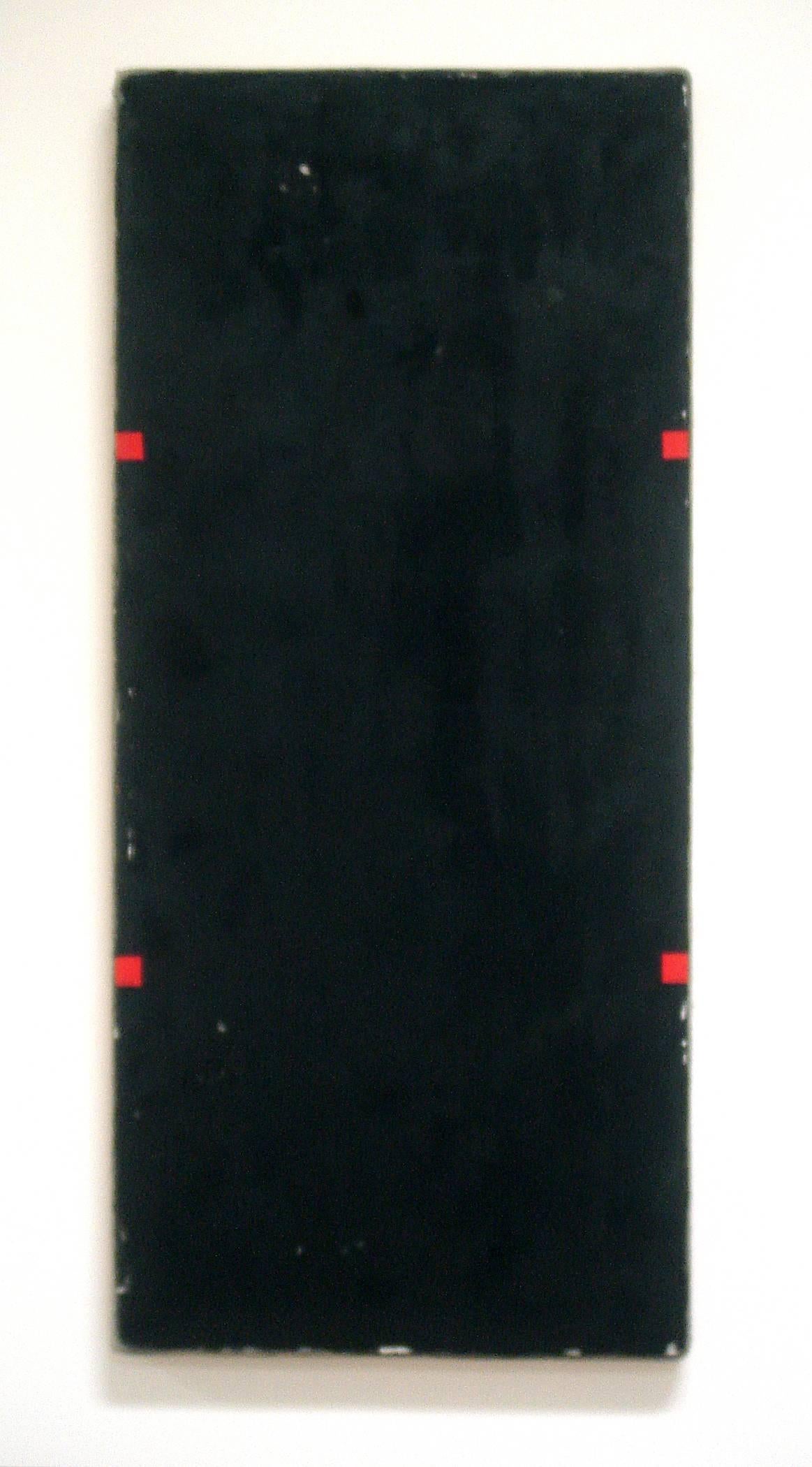 Otis Jones Abstract Painting - Black Rectangle with Four Red Rectangles