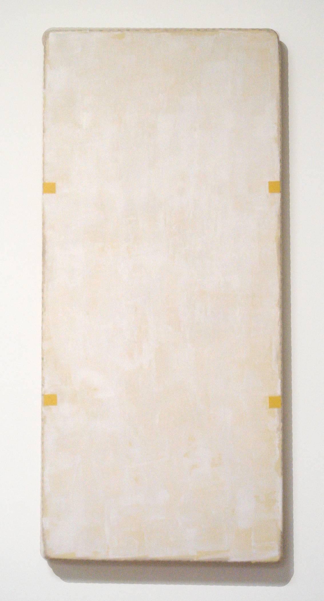 Otis Jones Abstract Painting - White Rectangle with Four Yellow Rectangles