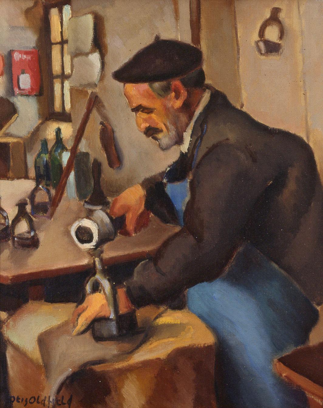 Otis Oldfield Interior Painting - "Old Shoemaker" Ashcan 20th Century Modernism 1924 California WPA Realism Worker