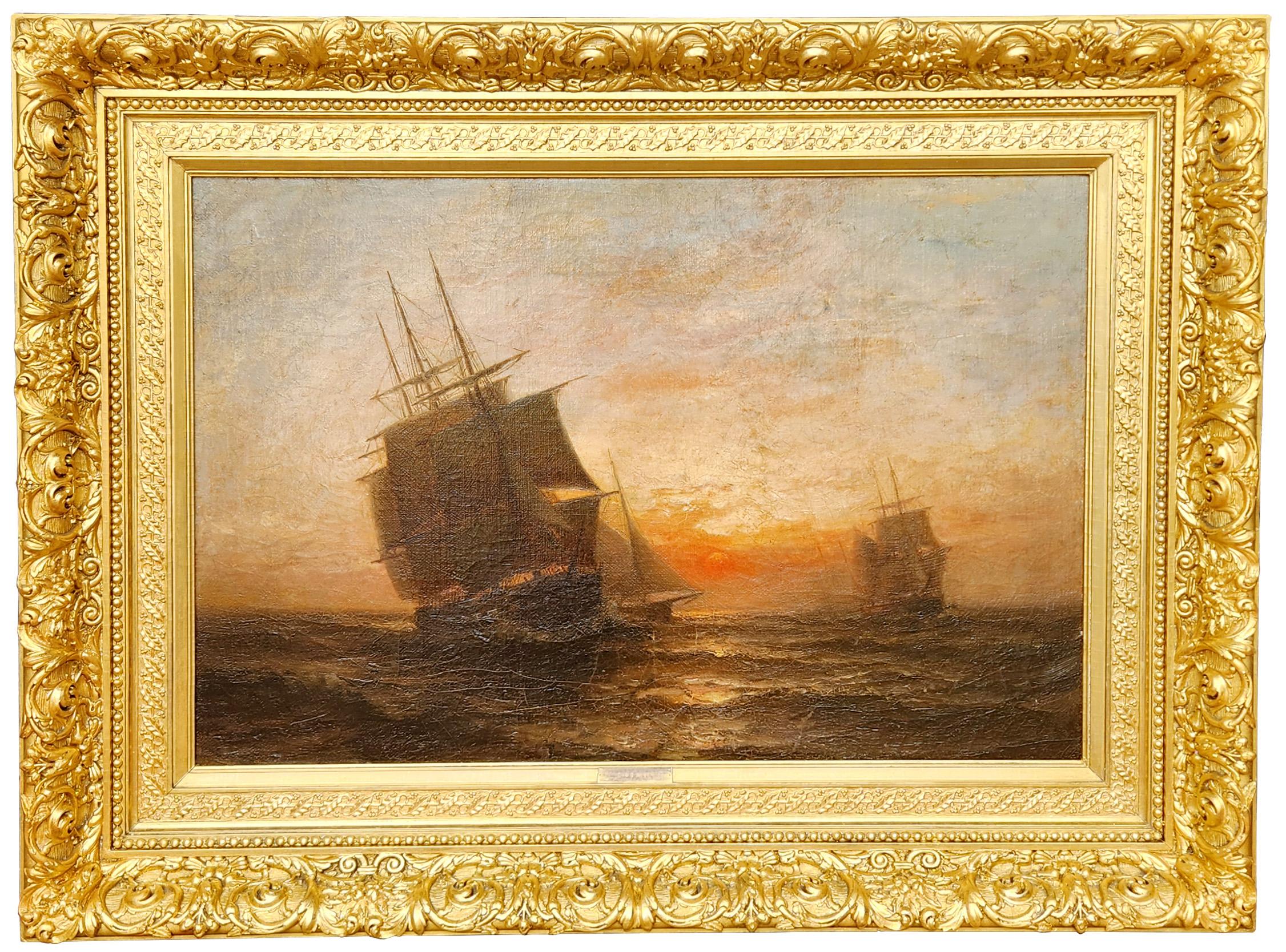 Otis S. Weber Landscape Painting - Ships At Sunset