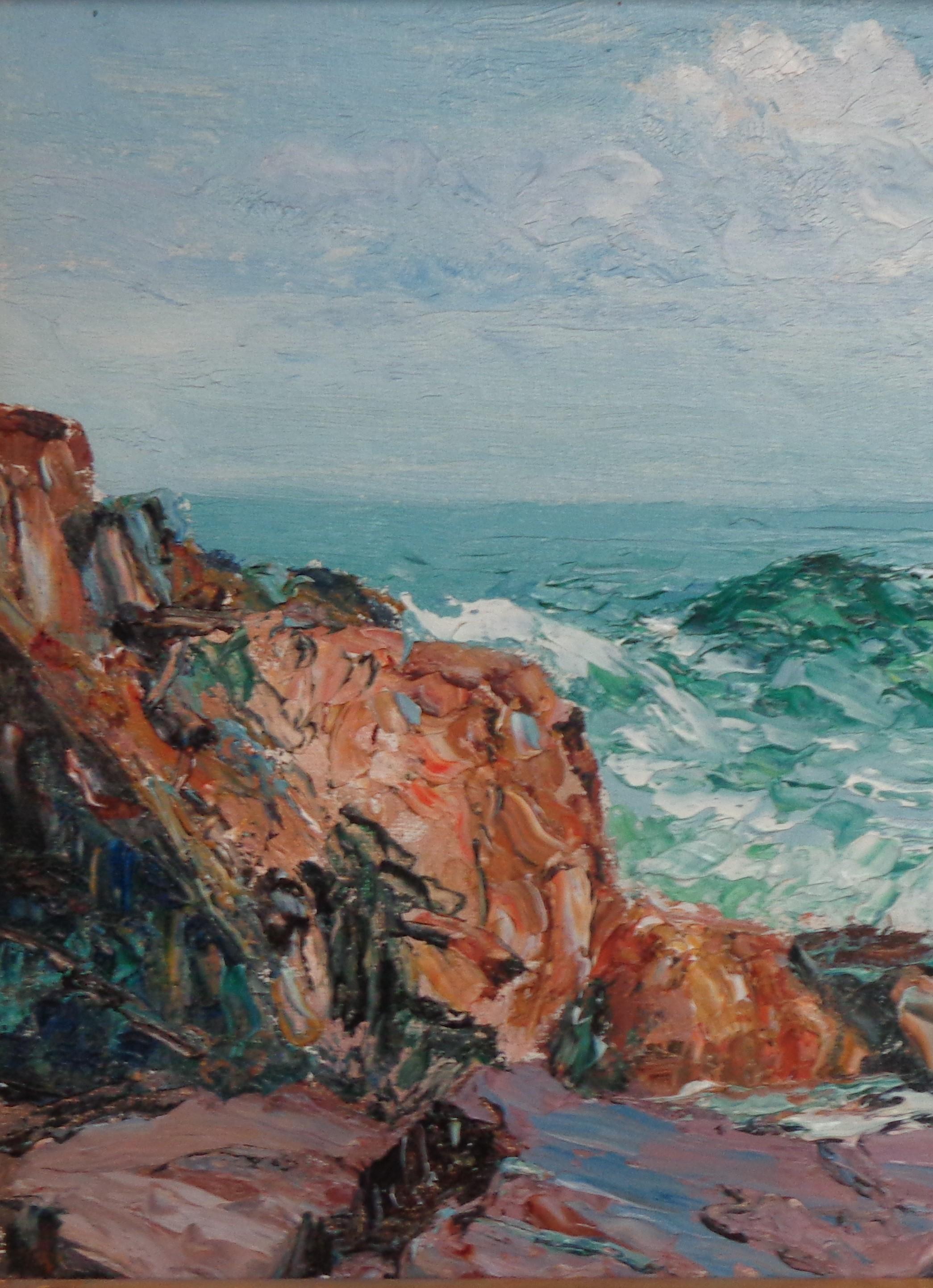 Paesaggio marino impressionistico Otis Swett Pittura ad olio Otis and Otis ME  Salmagundi Label in vendita 5