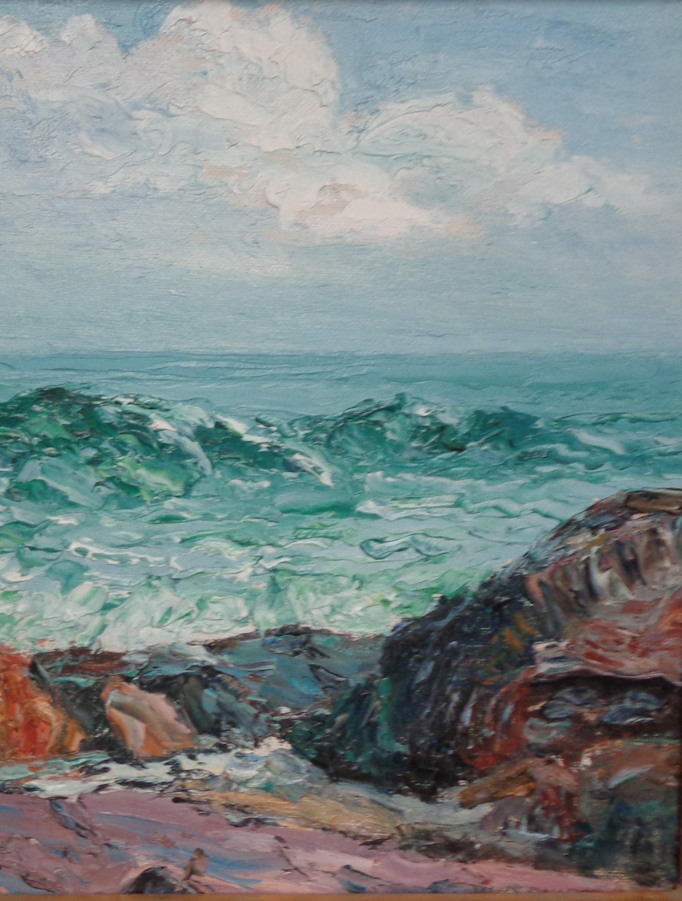 Paesaggio marino impressionistico Otis Swett Pittura ad olio Otis and Otis ME  Salmagundi Label in vendita 6