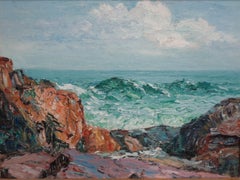 Paesaggio marino impressionistico Otis Swett Pittura ad olio Otis and Otis ME  Salmagundi Label