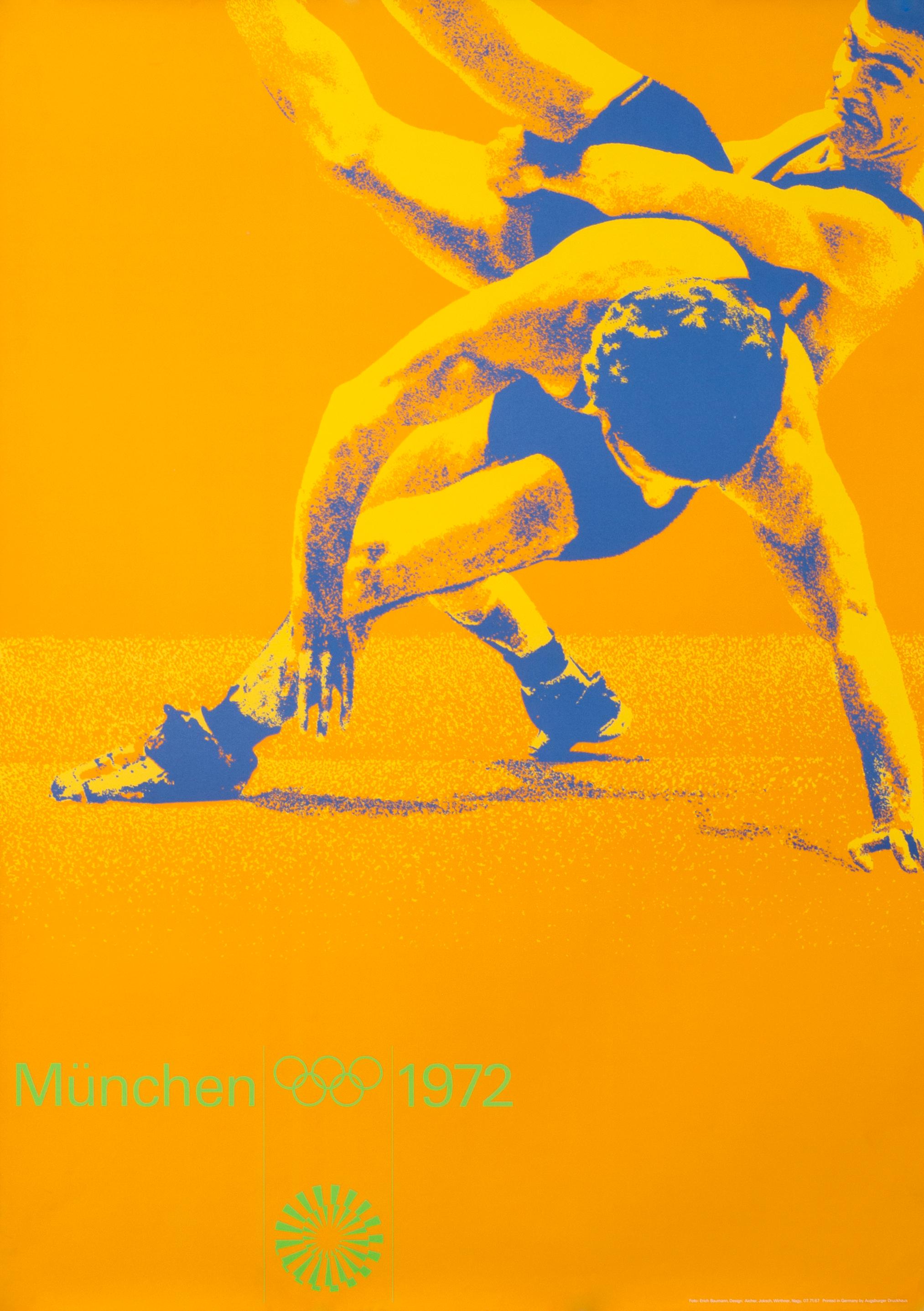 "Olympic Games 1972 - Men's Wrestling" Munich Sports Original Vintage Poster - Print by Otl Aicher