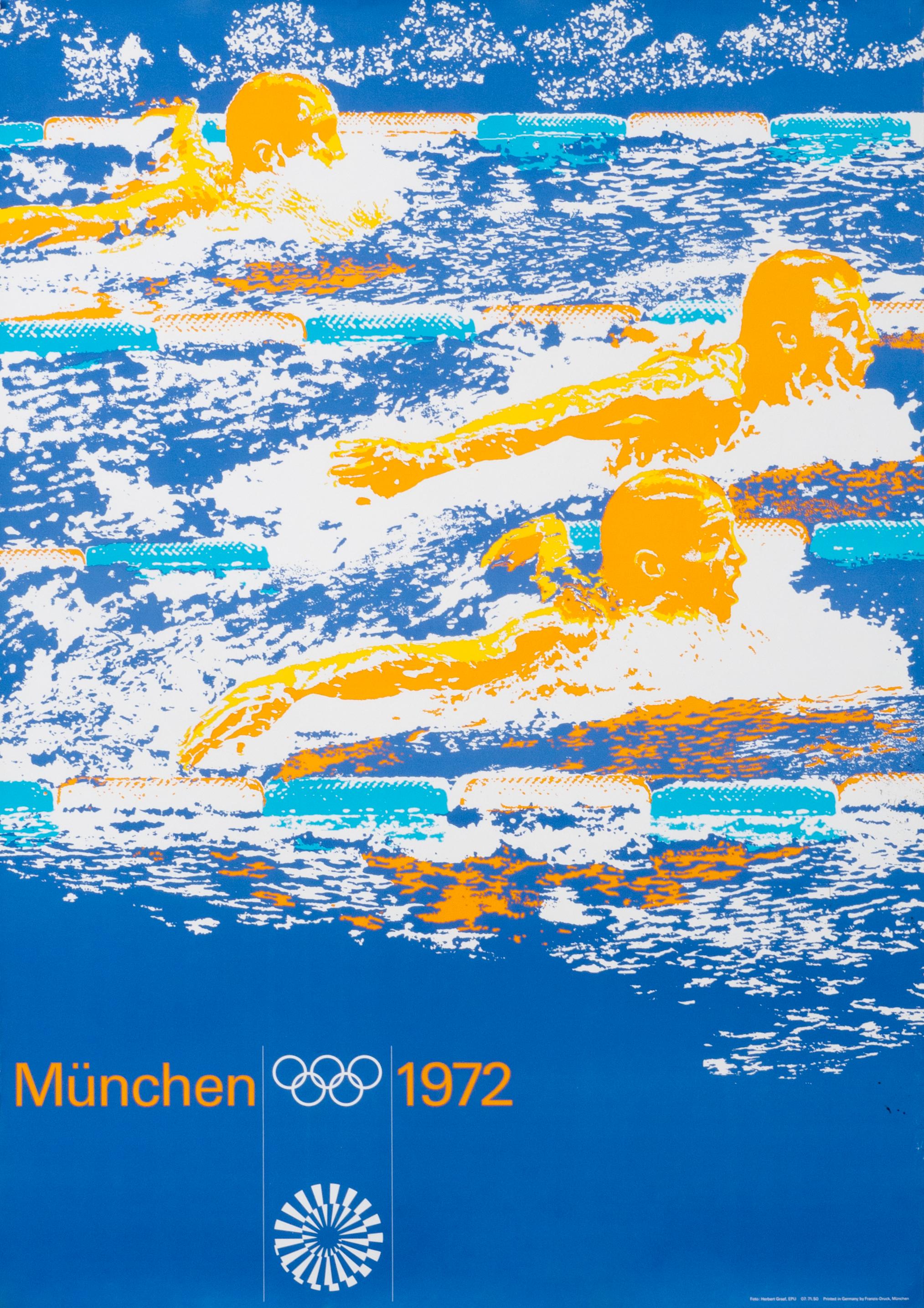 "Olympic Games 1972 - Swimming (Large)" Munich Sports Original Vintage Poster - Print by Otl Aicher